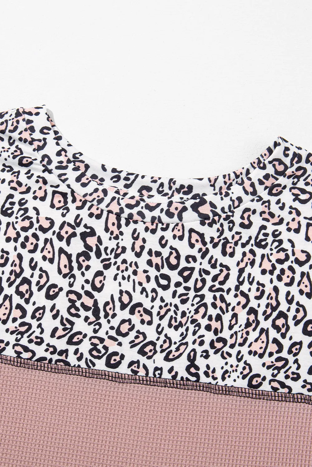 Leopard Print Waffle Knit Patchwork Top