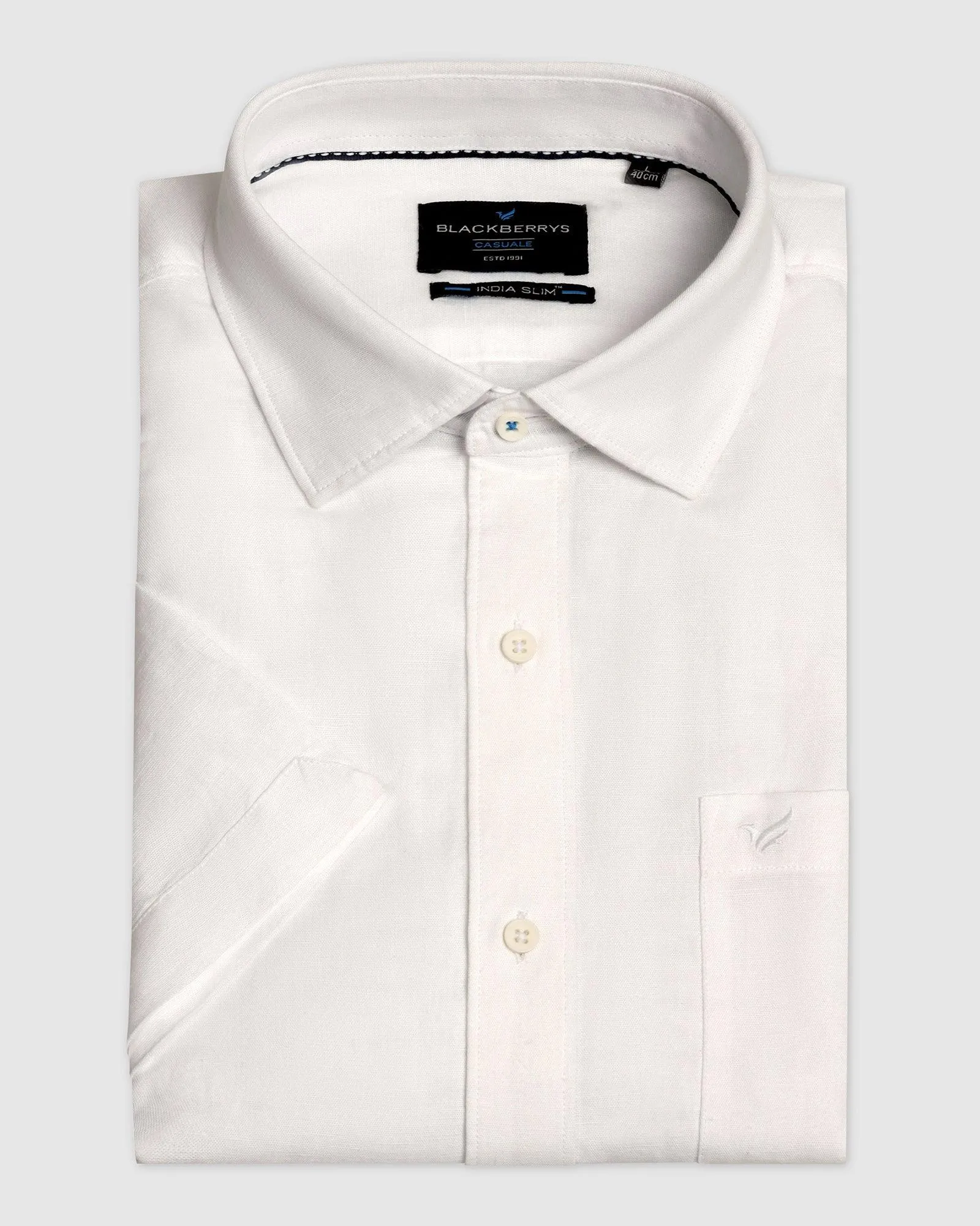 Linen Casual Half Sleeve White Solid Shirt - Salmon