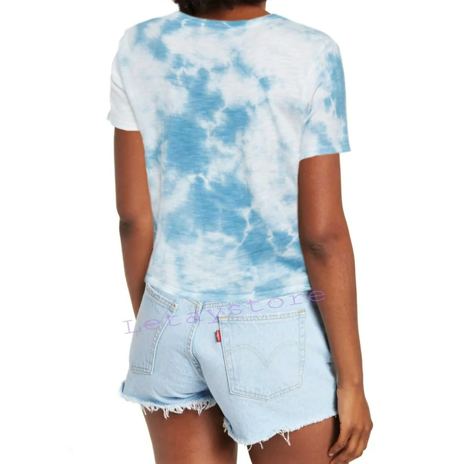 Lucky Brand "Lucky" Graphic Print Tie-Dye Cotton Crop T-Shirt