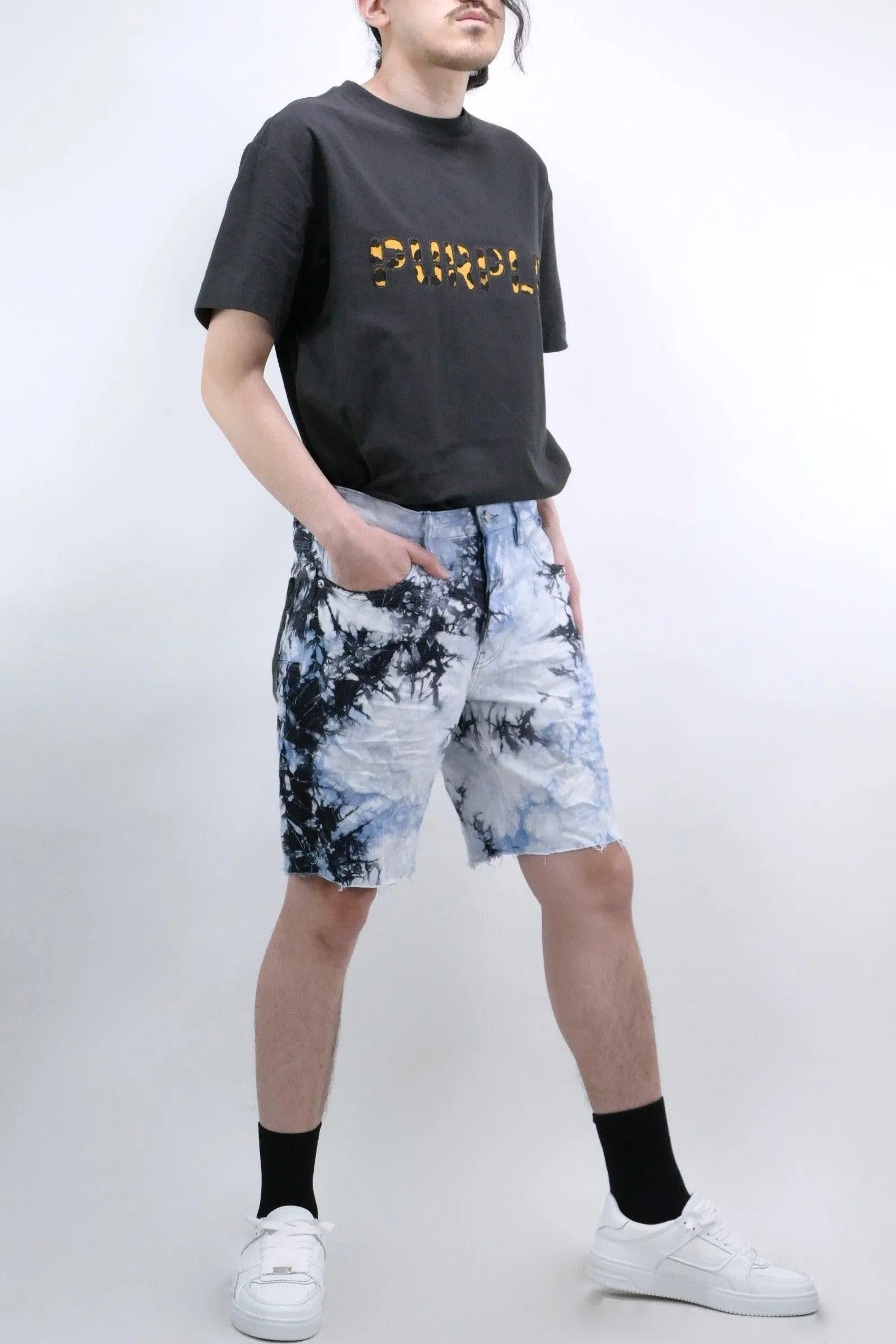 P020 TIE DYE SHORTS - BLUE/BLACK