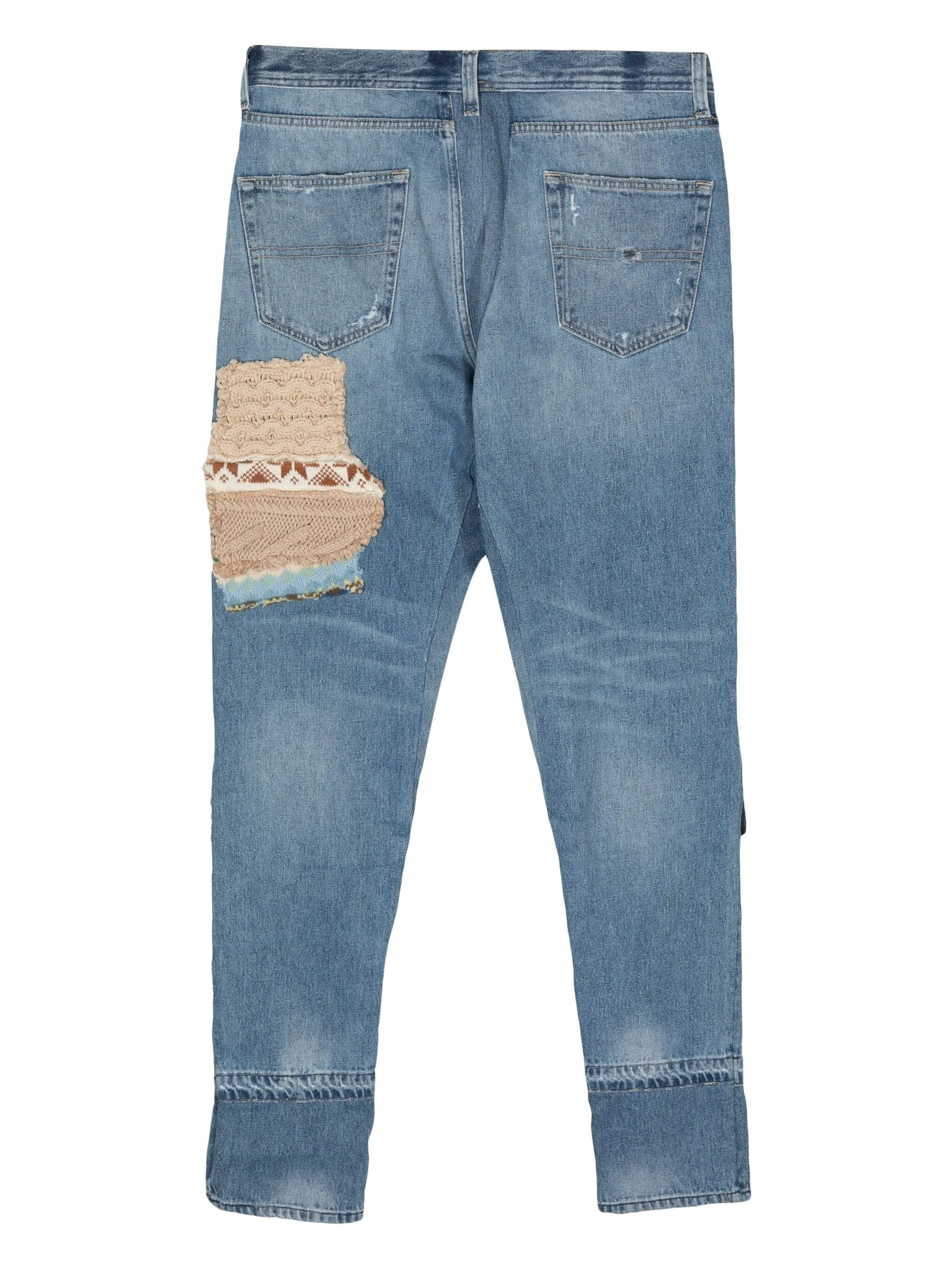 PATCHWORK DETAILING MID-RISE TAPERED JEANS