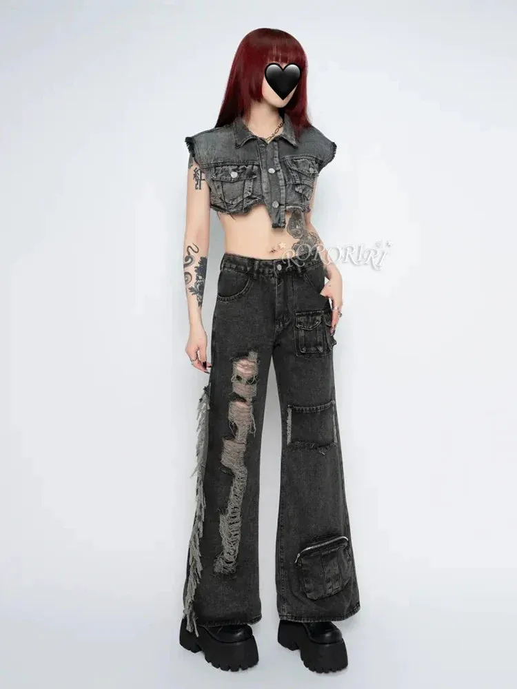 Patchwork Tassel Halloween Flare Pants