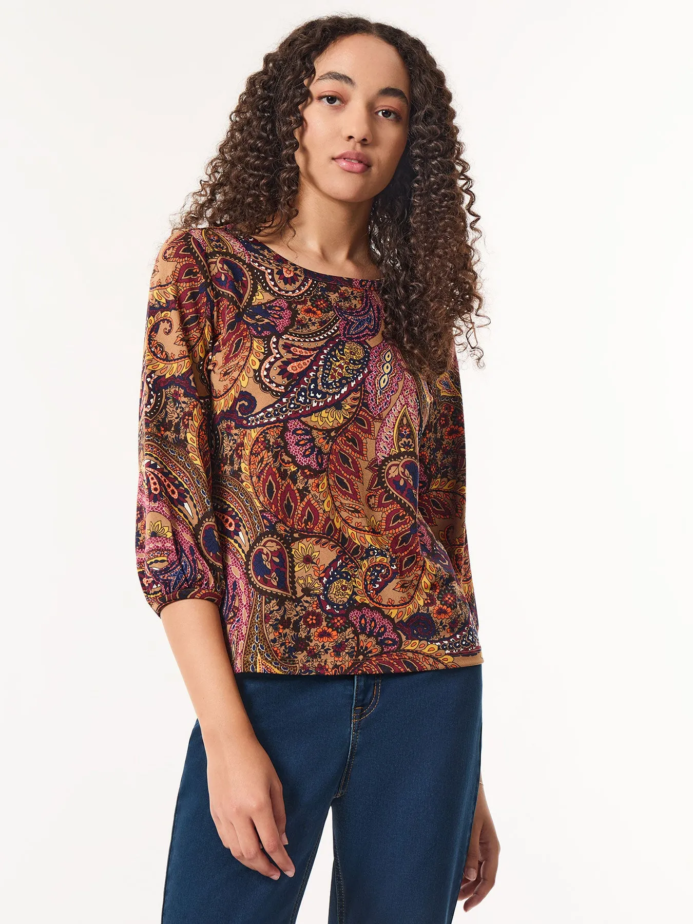 Plus Printed Puff Sleeve Top, Moss Crepe