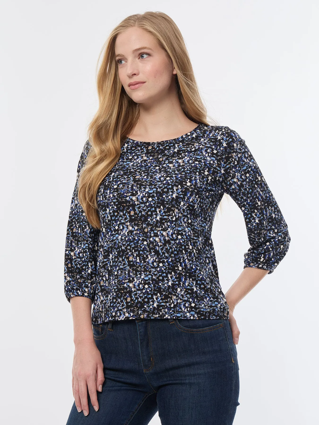 Printed Puff Sleeve Top, Moss Crepe