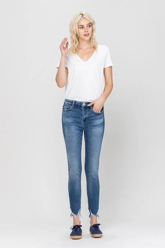 Raena High Rise Ankle Skinny Hem Detail