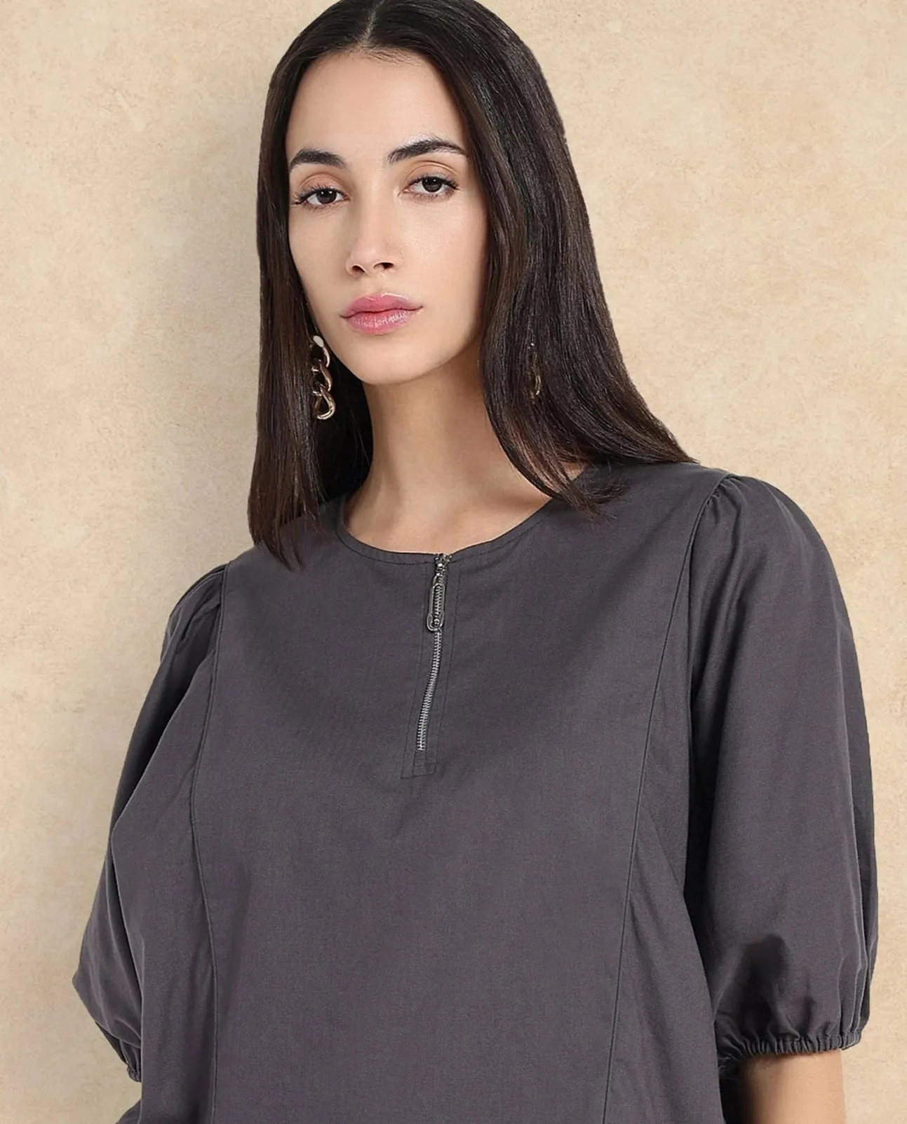 Rareism Women Artemis Grey Plain Top