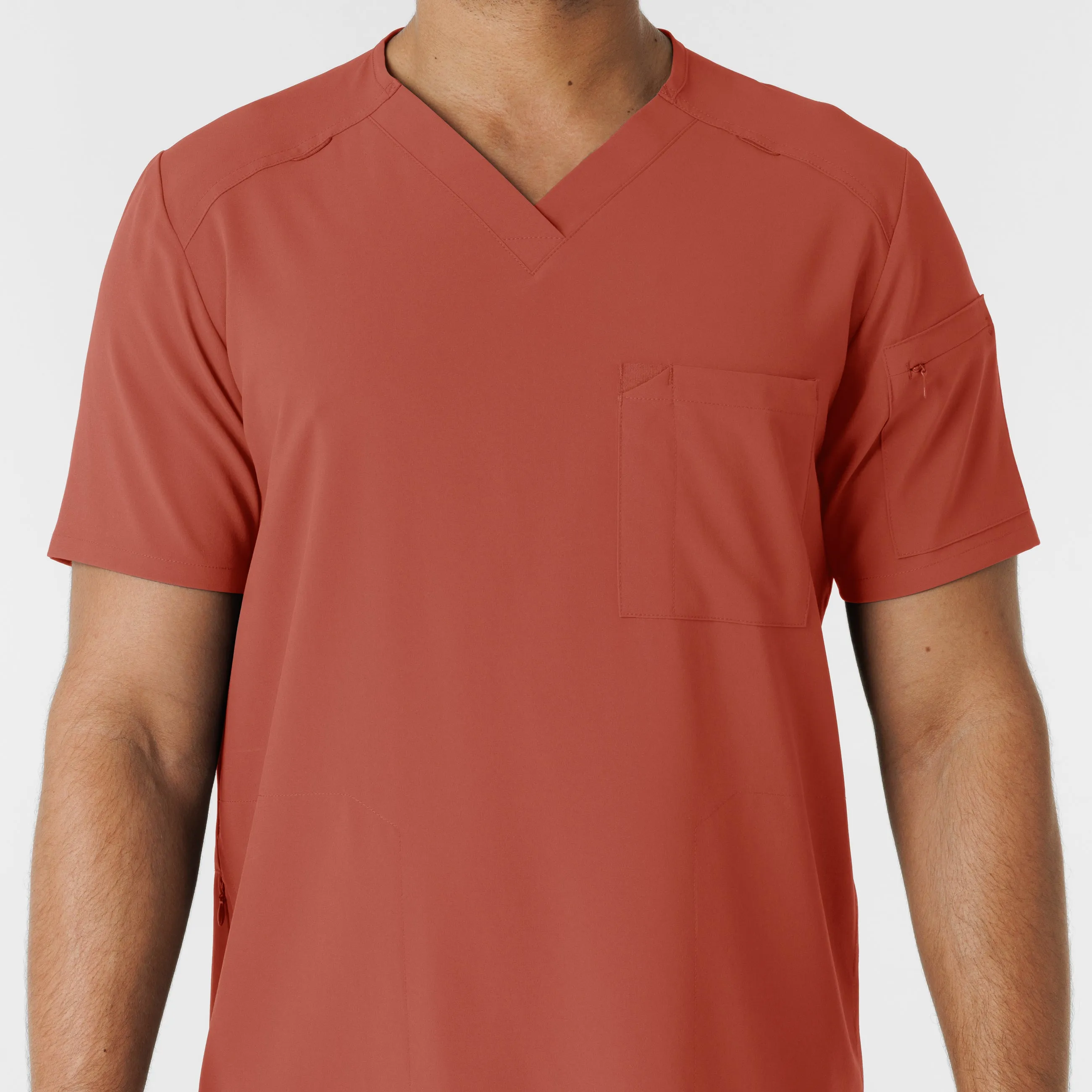 RENEW Men's V-Neck 5 Pocket Scrub Top - Mineral Red