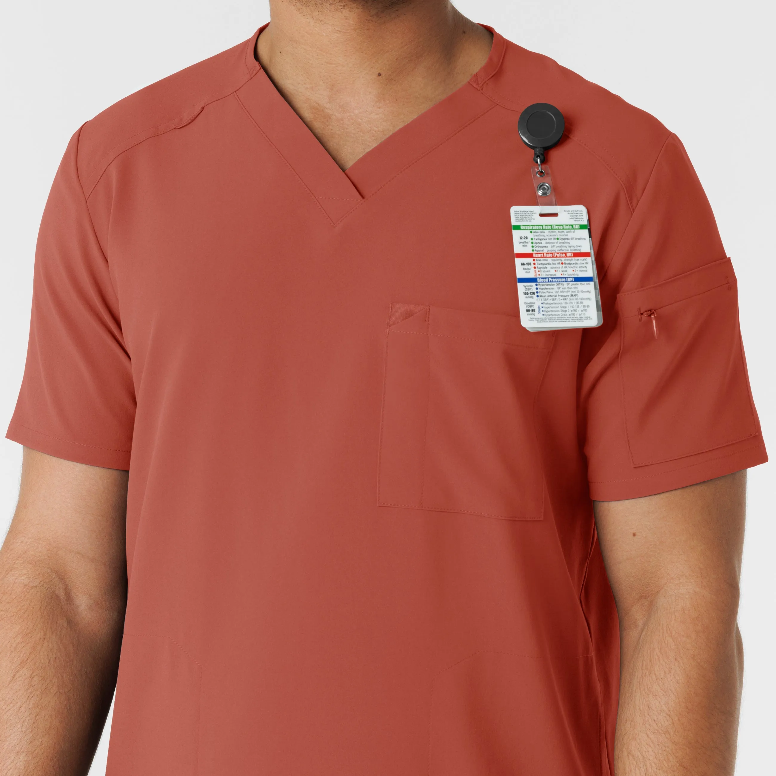 RENEW Men's V-Neck 5 Pocket Scrub Top - Mineral Red