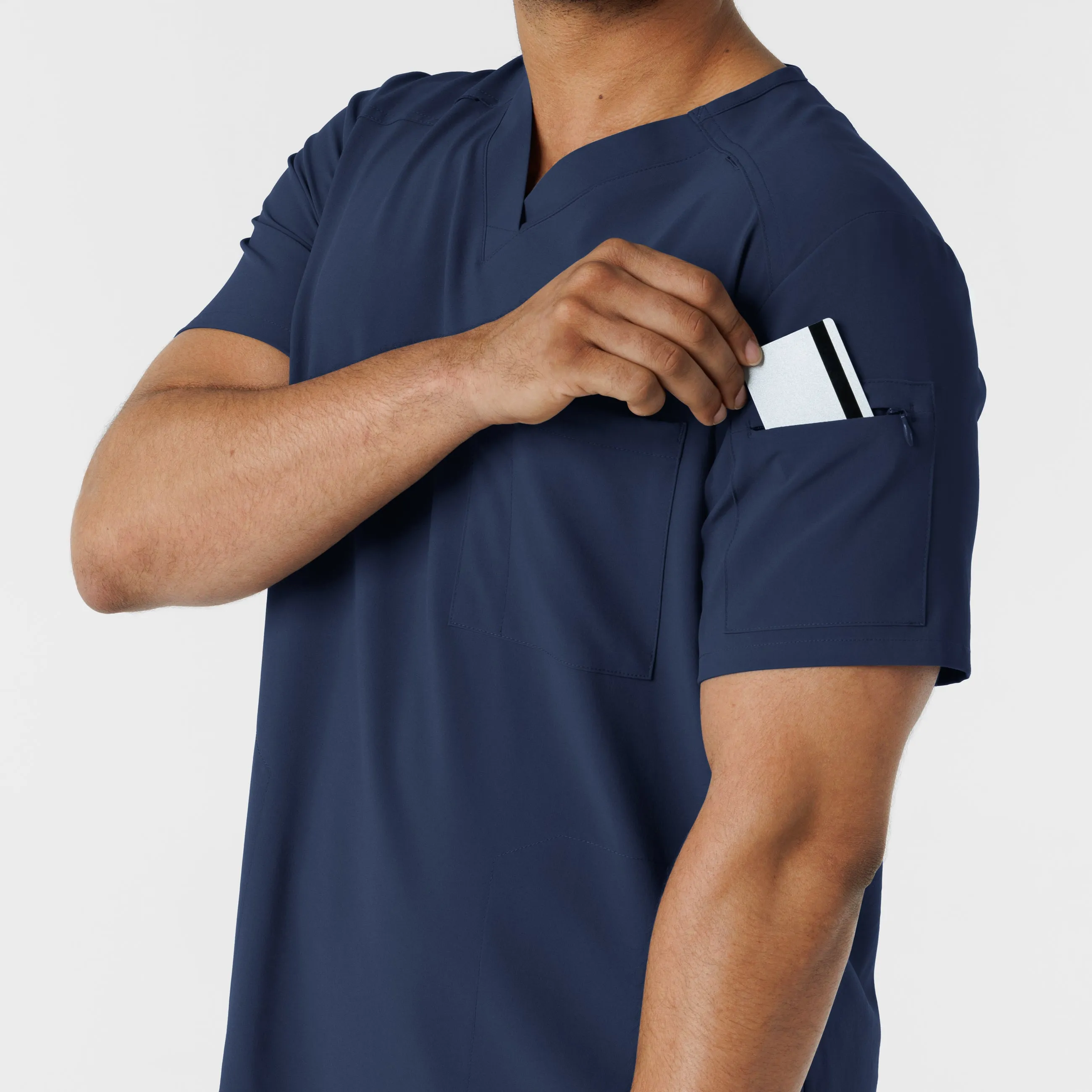 RENEW Men's V-Neck 5 Pocket Scrub Top - Navy