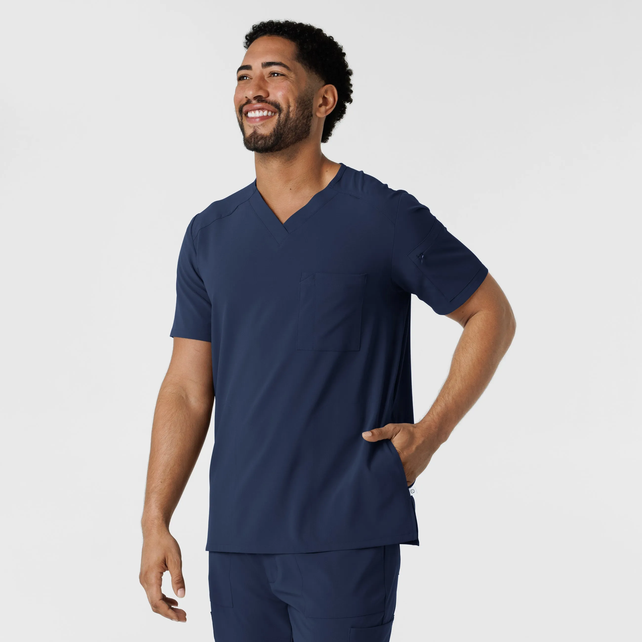 RENEW Men's V-Neck 5 Pocket Scrub Top - Navy