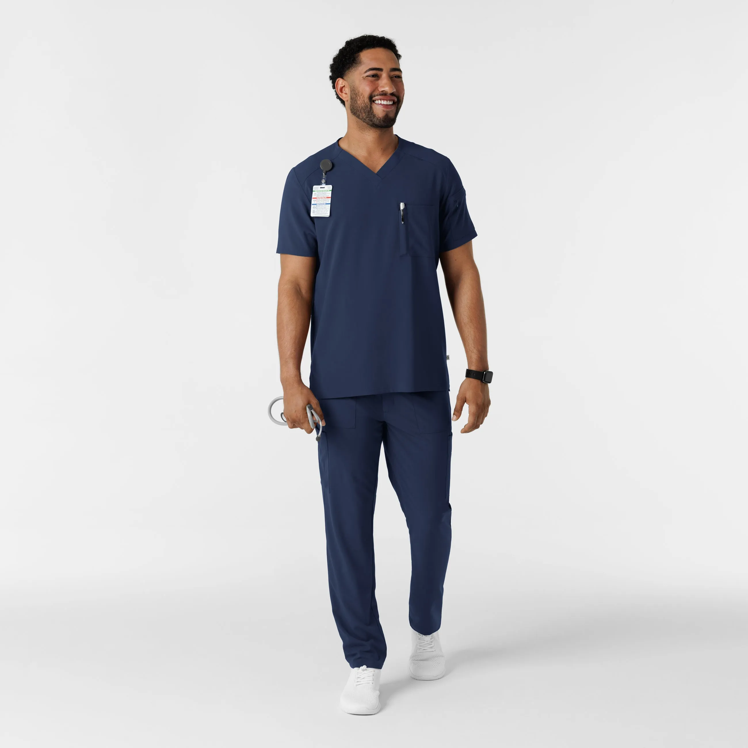 RENEW Men's V-Neck 5 Pocket Scrub Top - Navy