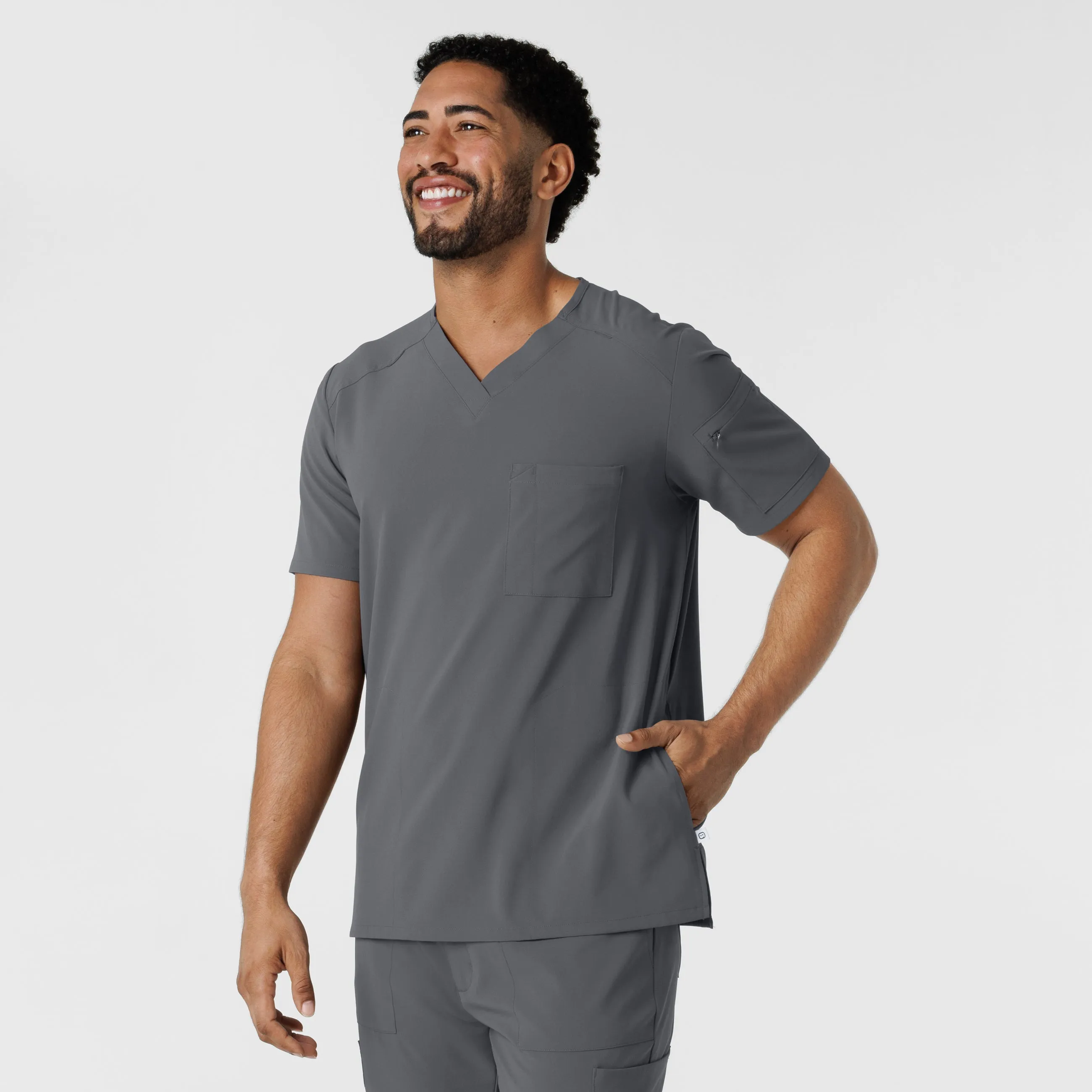 RENEW Men's V-Neck 5 Pocket Scrub Top - Pewter