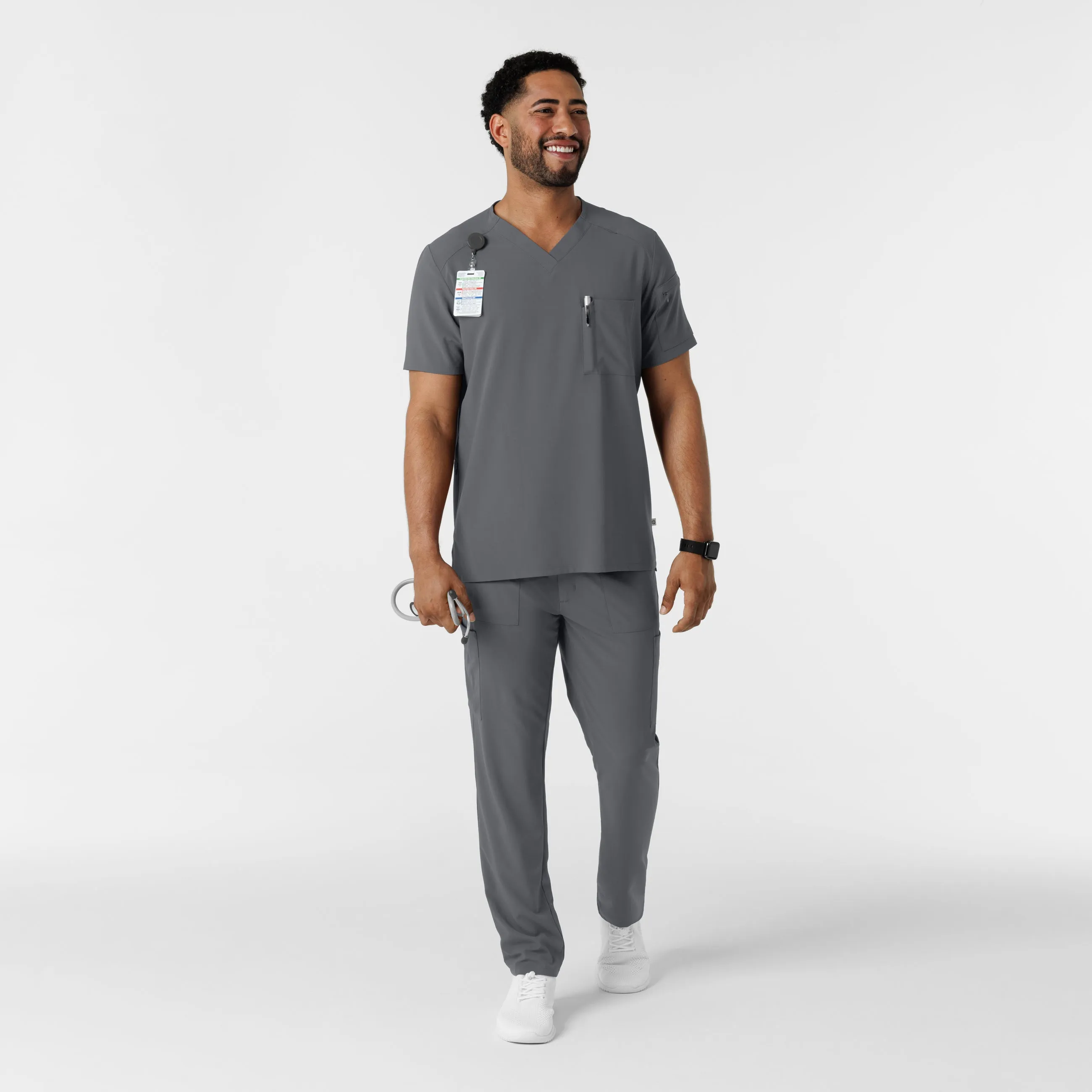 RENEW Men's V-Neck 5 Pocket Scrub Top - Pewter