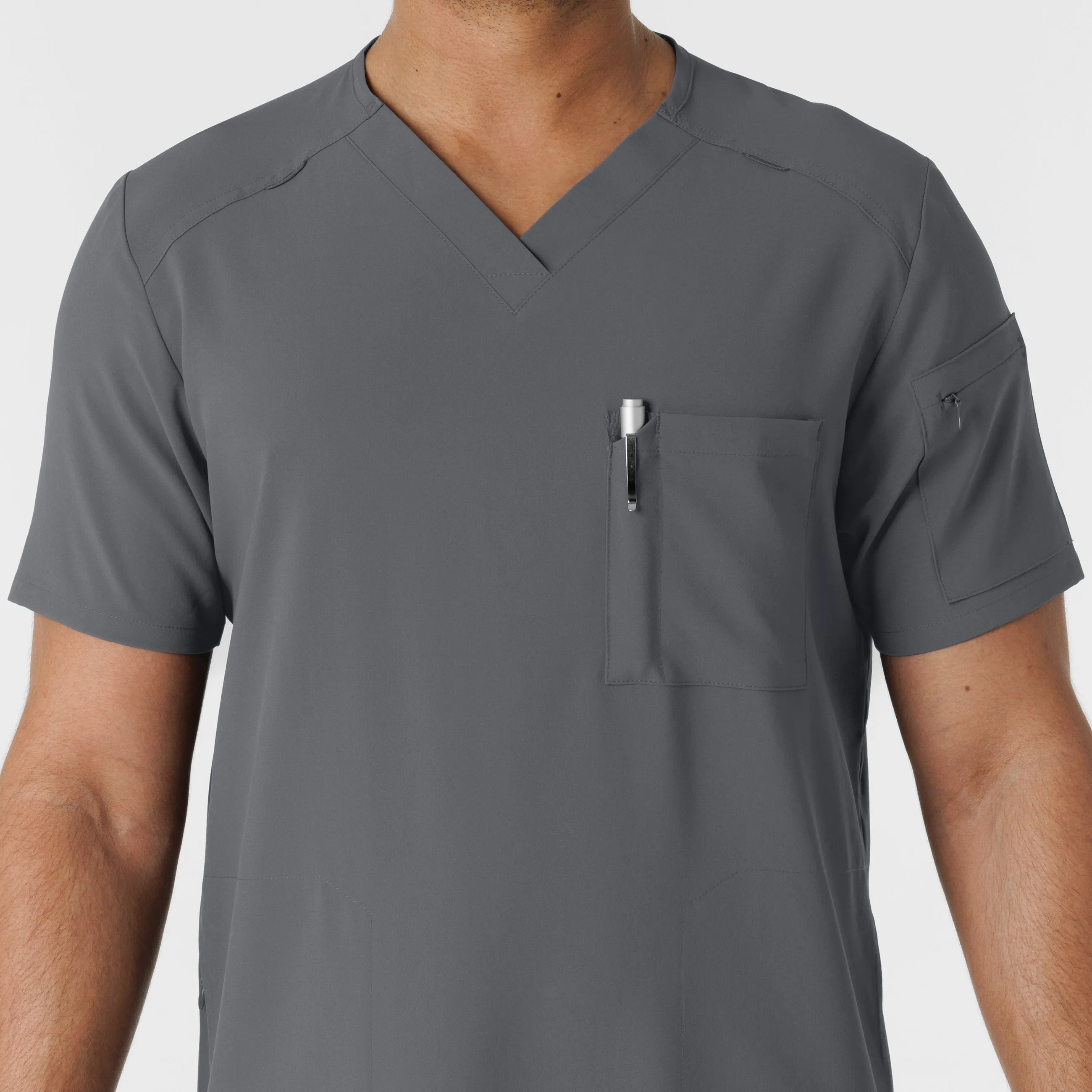 RENEW Men's V-Neck 5 Pocket Scrub Top - Pewter