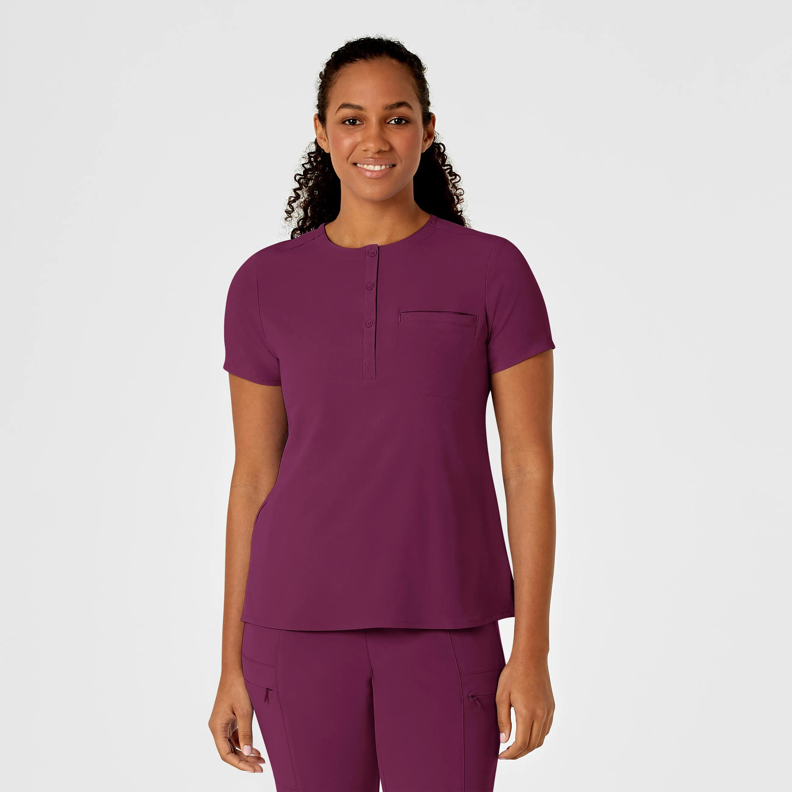 RENEW Women's Mandarin Collar Tuck-In Scrub Top - Wine