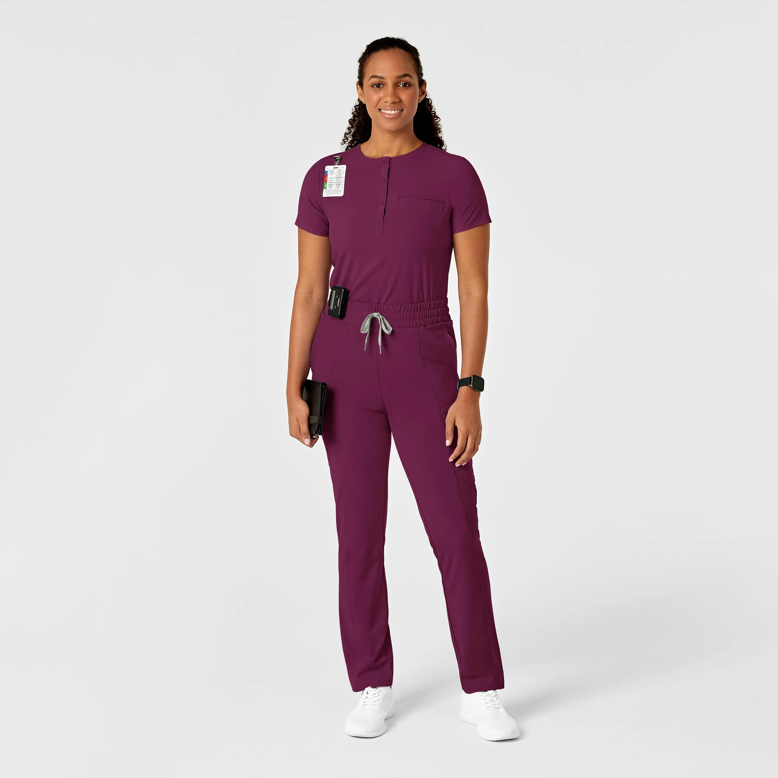 RENEW Women's Mandarin Collar Tuck-In Scrub Top - Wine