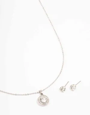 Rhodium Diamante Halo Jewellery Set