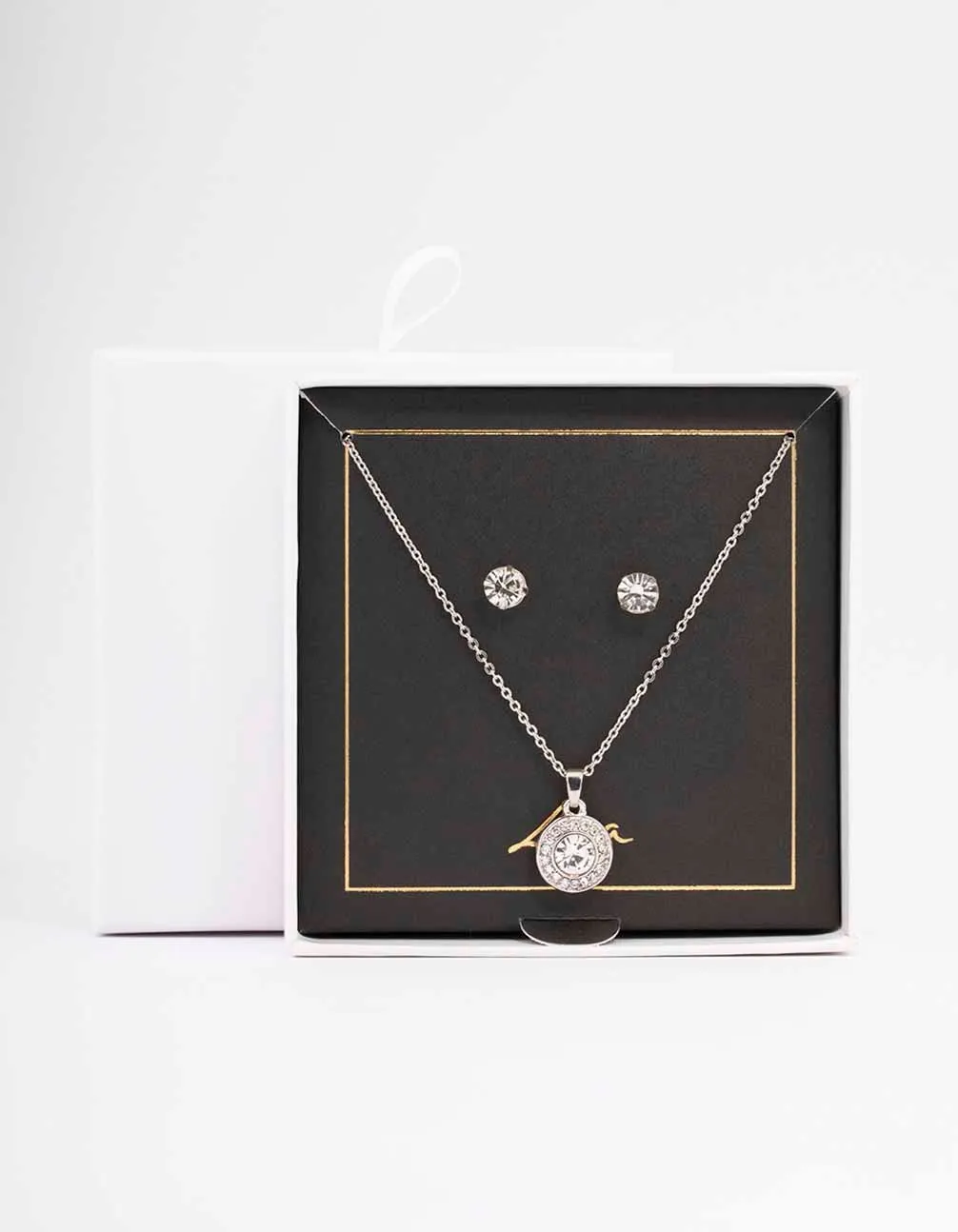 Rhodium Diamante Halo Jewellery Set