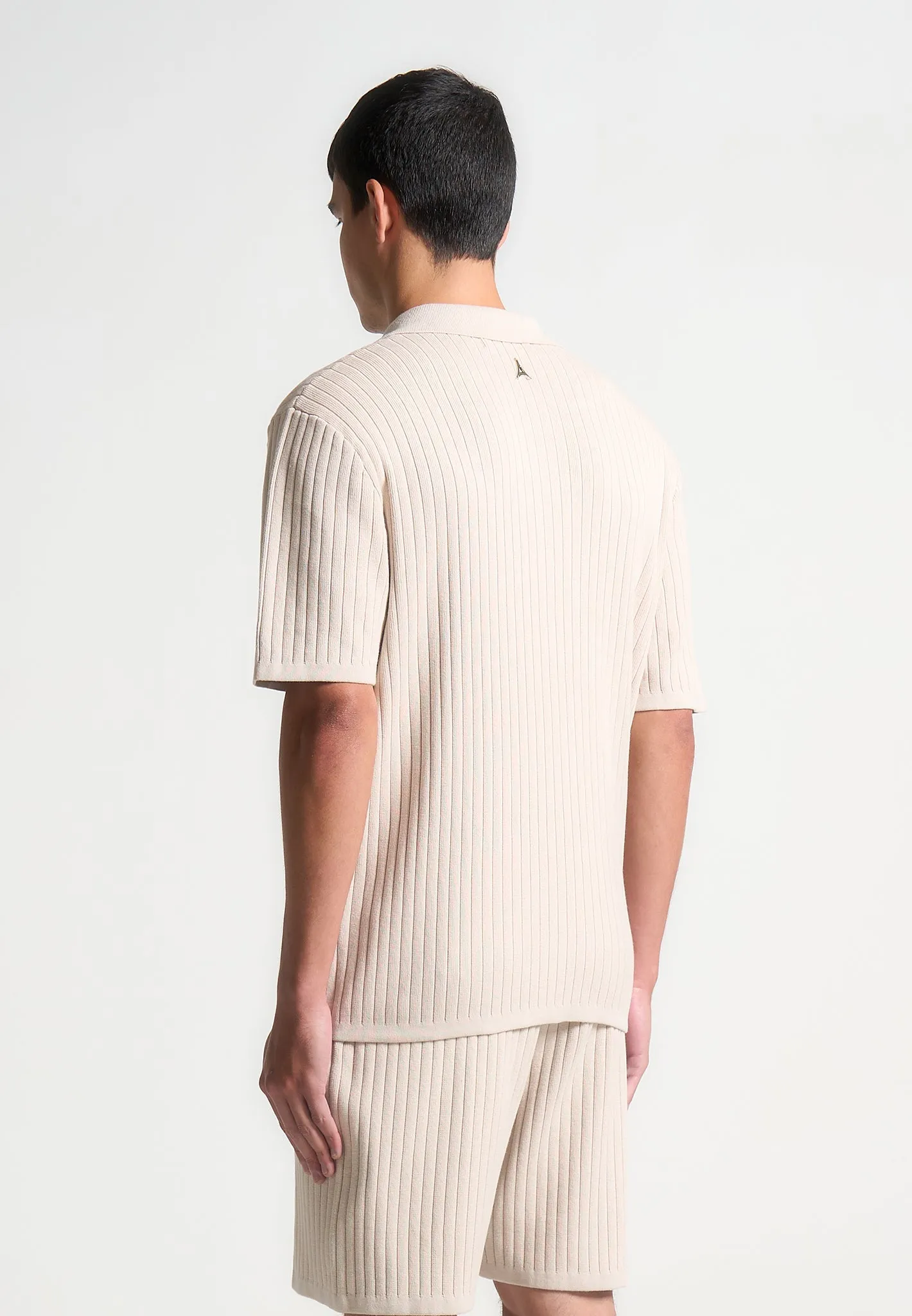 Ribbed Knit Revere Shirt - Cream