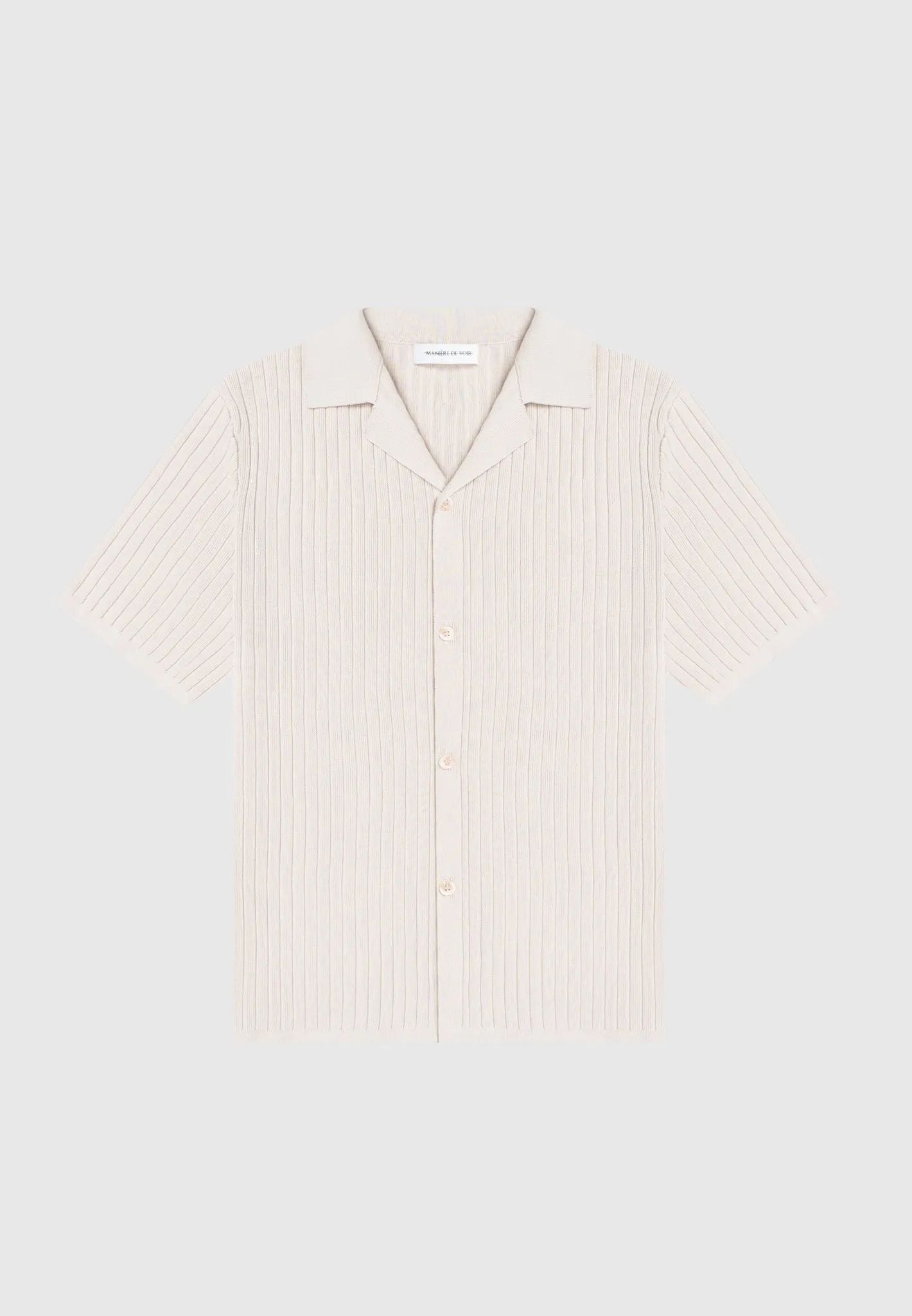 Ribbed Knit Revere Shirt - Cream