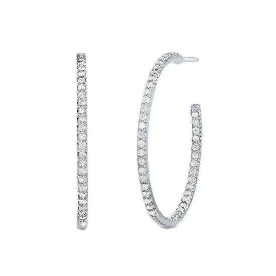 Roberto Coin 18k White Gold 30MM Inside Outside Diamond Hoop Earrings