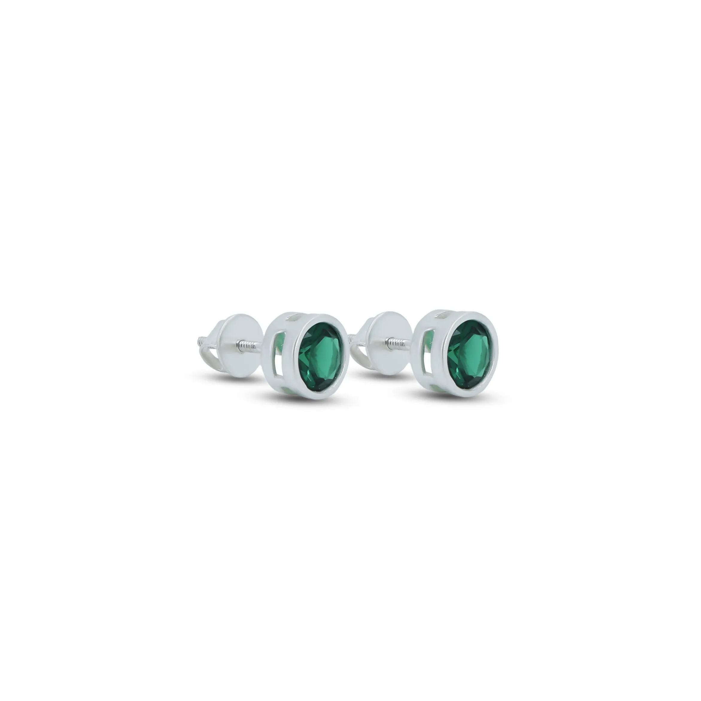 Round Green Stone Silver Earrings