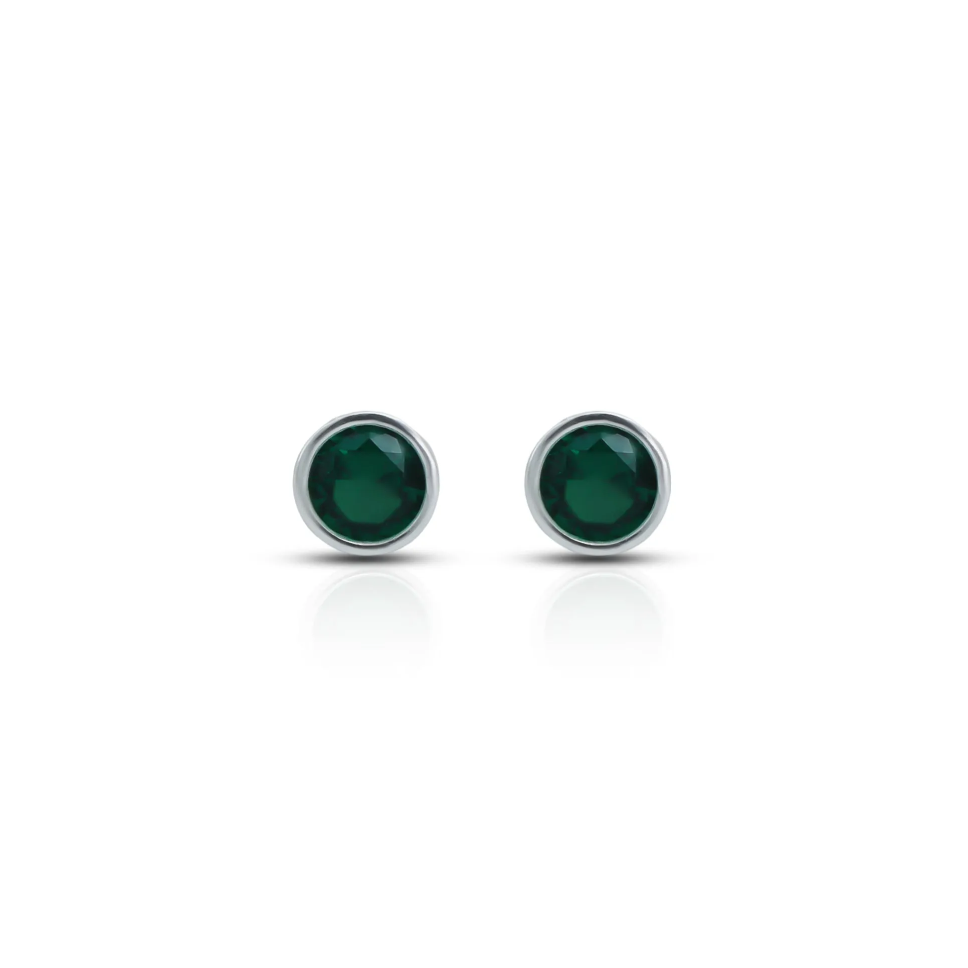 Round Green Stone Silver Earrings