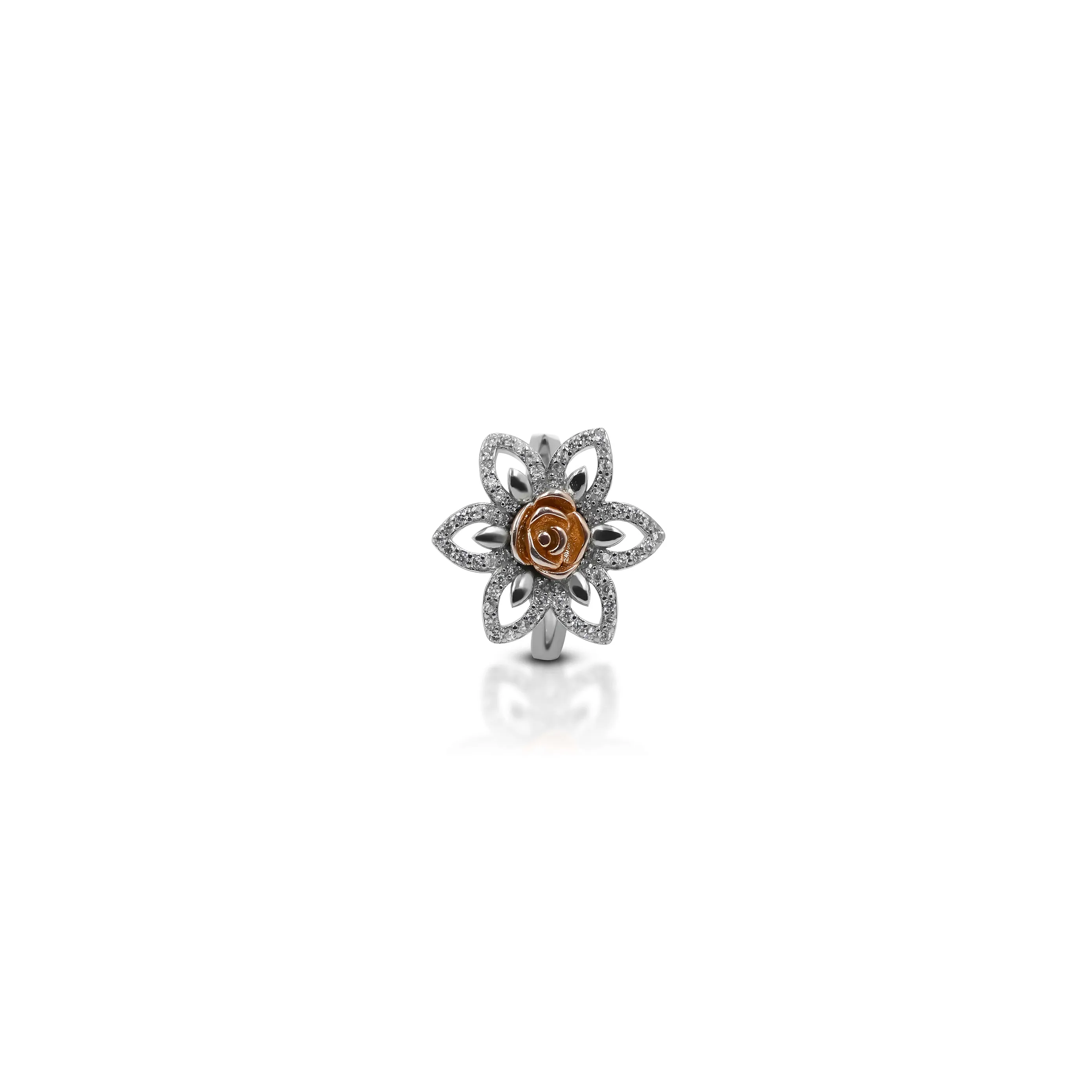 Silver Center Golder Rose with Flower Design Ring for Girls