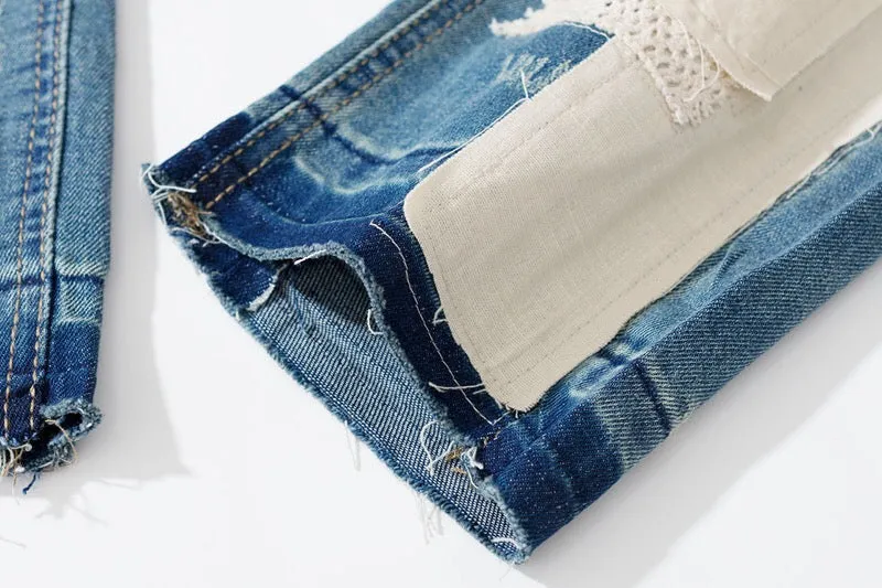 Skinny Ripped Patchwork Denim Jeans