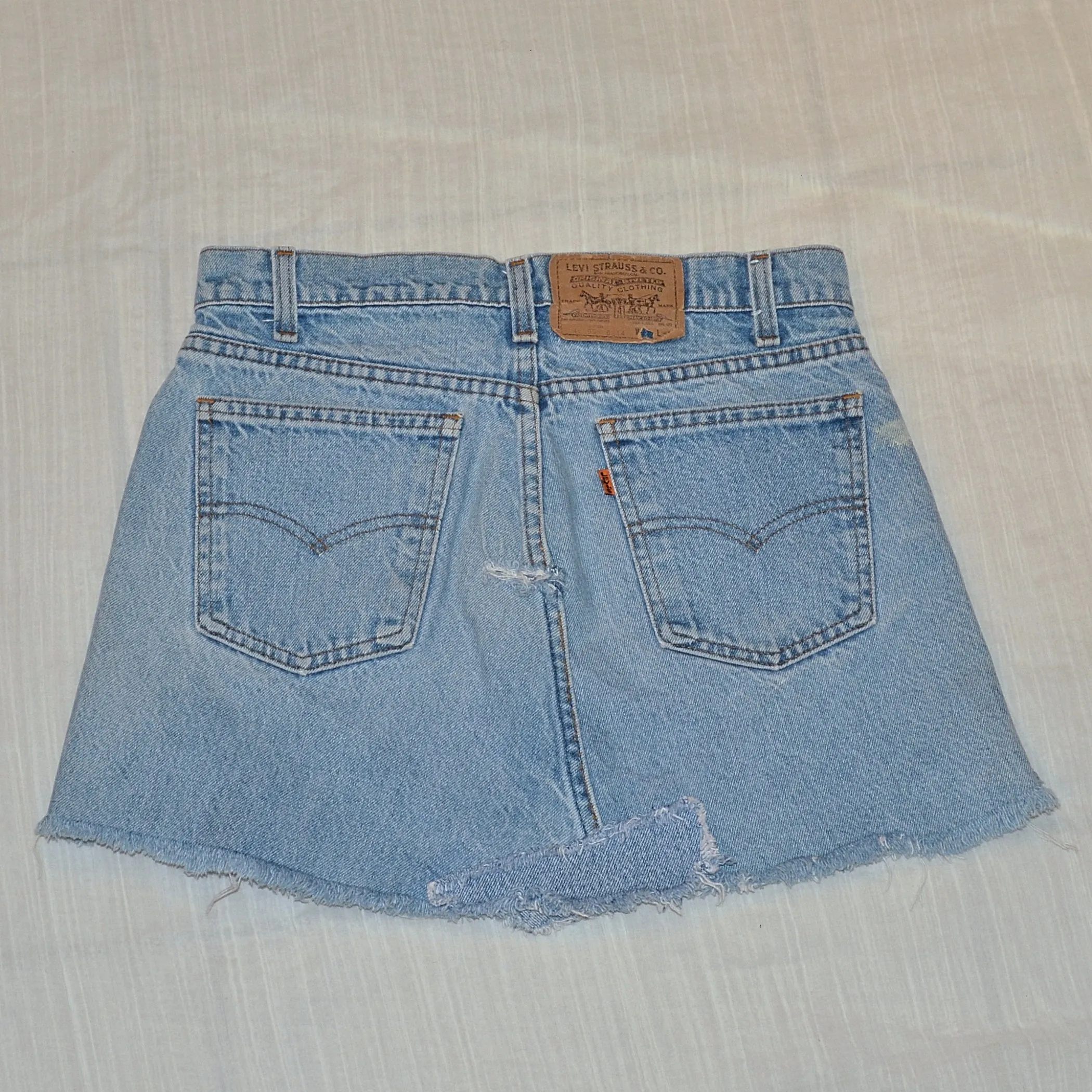 SOLD Vintage Patchwork Levis Denim Skirt, Orange Tag OOAK