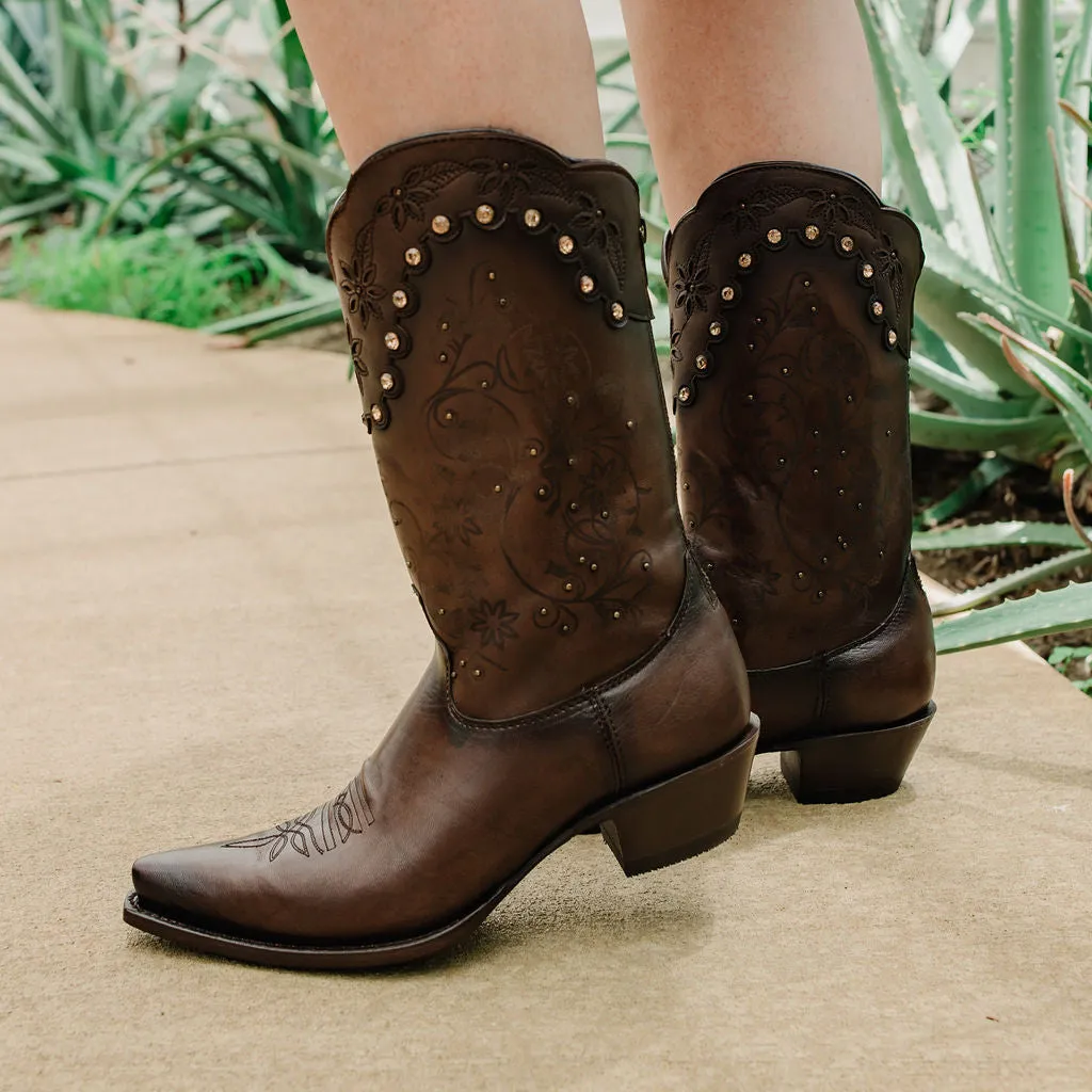 Soto Boots Womens Brown Zippered Burnished Cowgirl Boots M50050