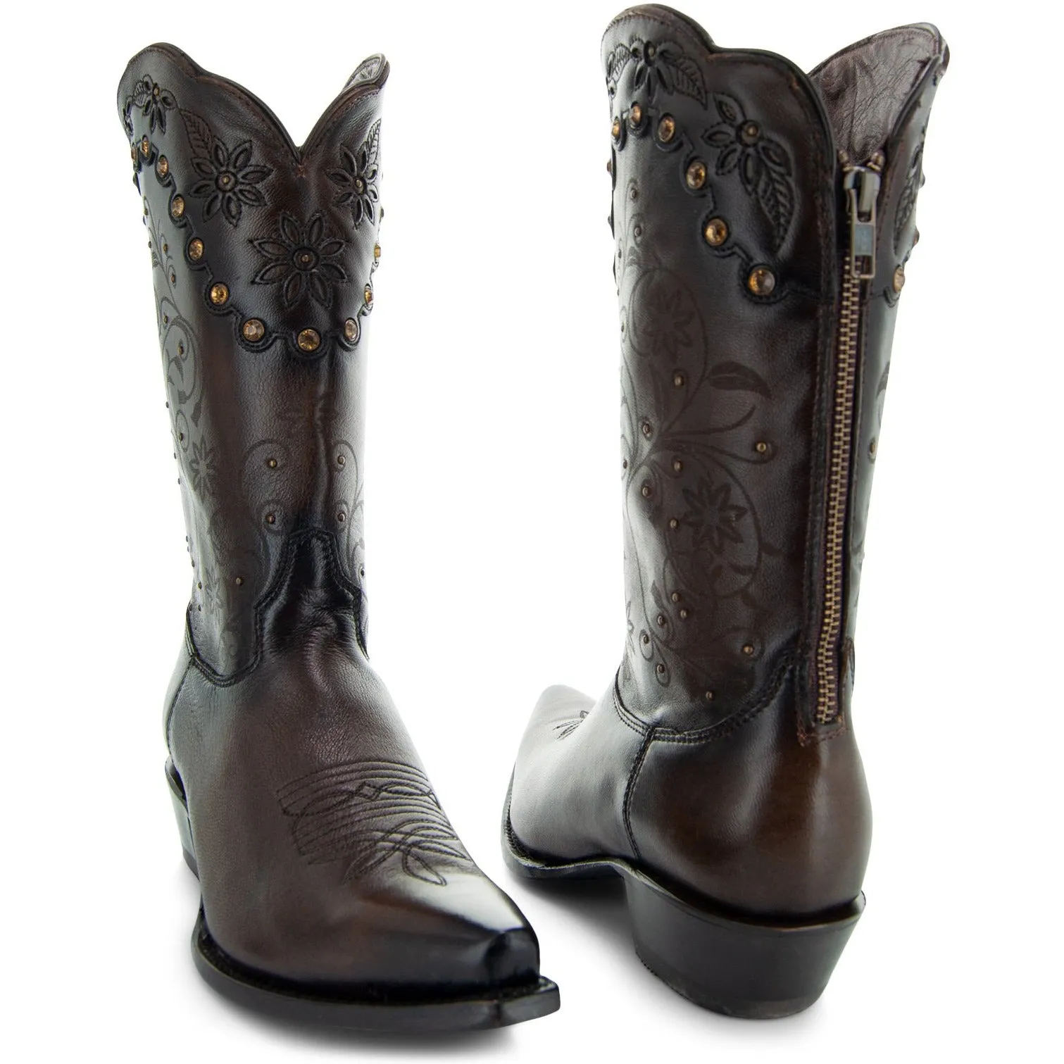 Soto Boots Womens Brown Zippered Burnished Cowgirl Boots M50050