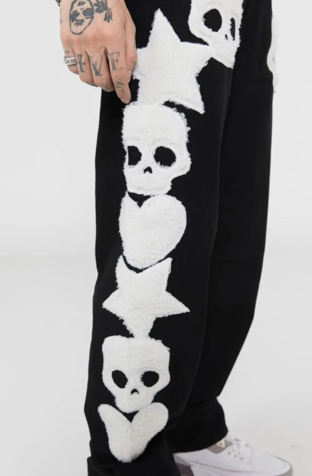 Star Skull Patchwork Straight Jeans