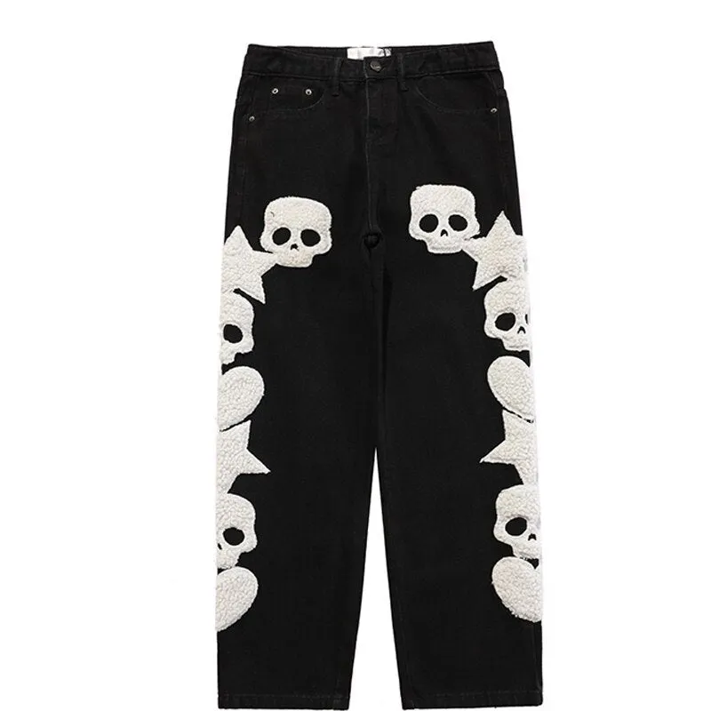 Star Skull Patchwork Straight Jeans