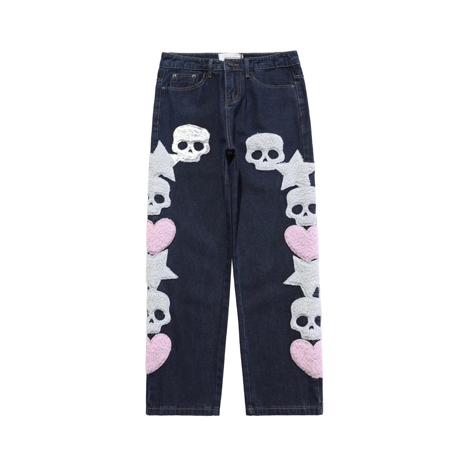 Star Skull Patchwork Straight Jeans