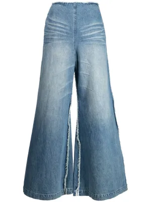 Stonewashed Raw-cut Flared Jeans