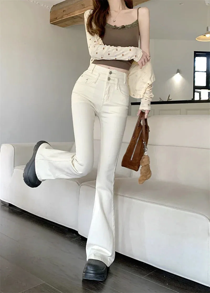 Streetwear Woman Vintage Girls Slim High-waisted Bell-bottom Women Jeans