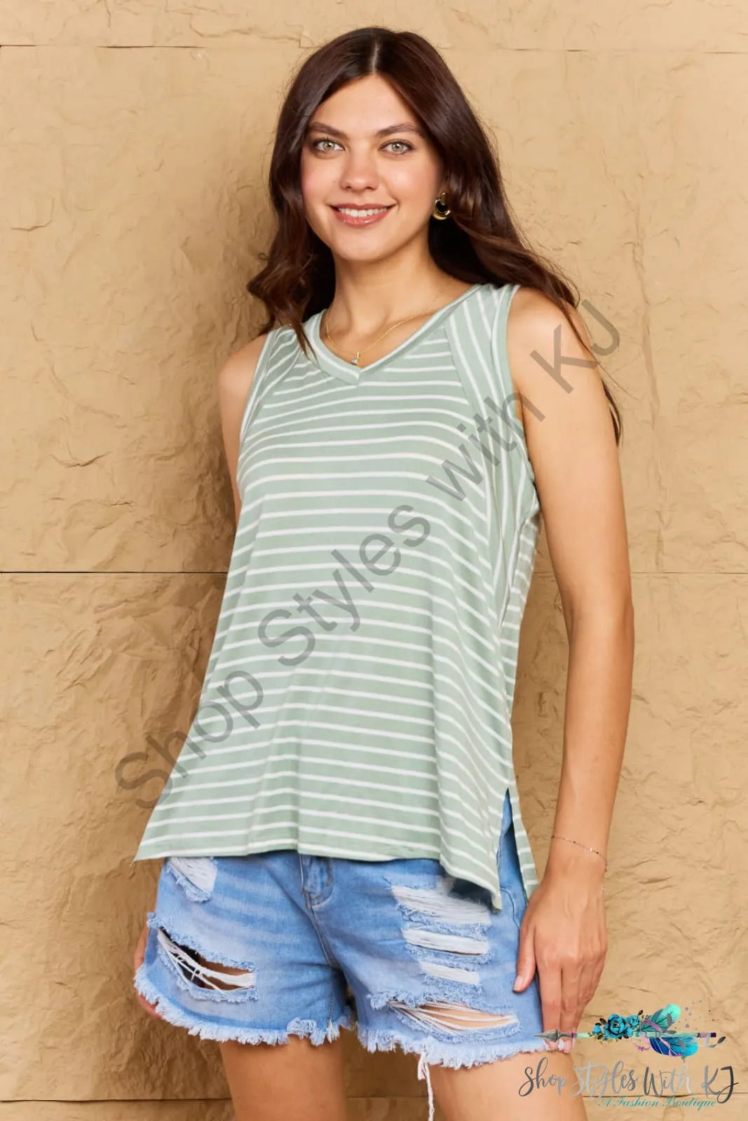 Striped Sleeveless V-Neck Top