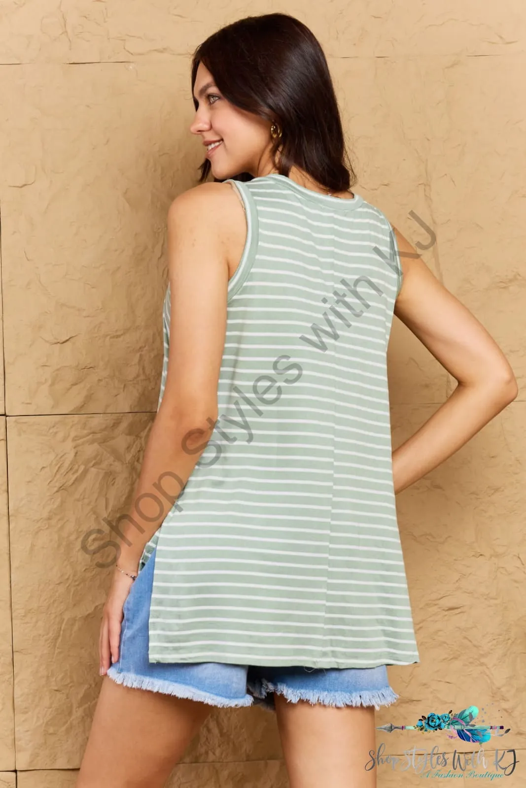 Striped Sleeveless V-Neck Top