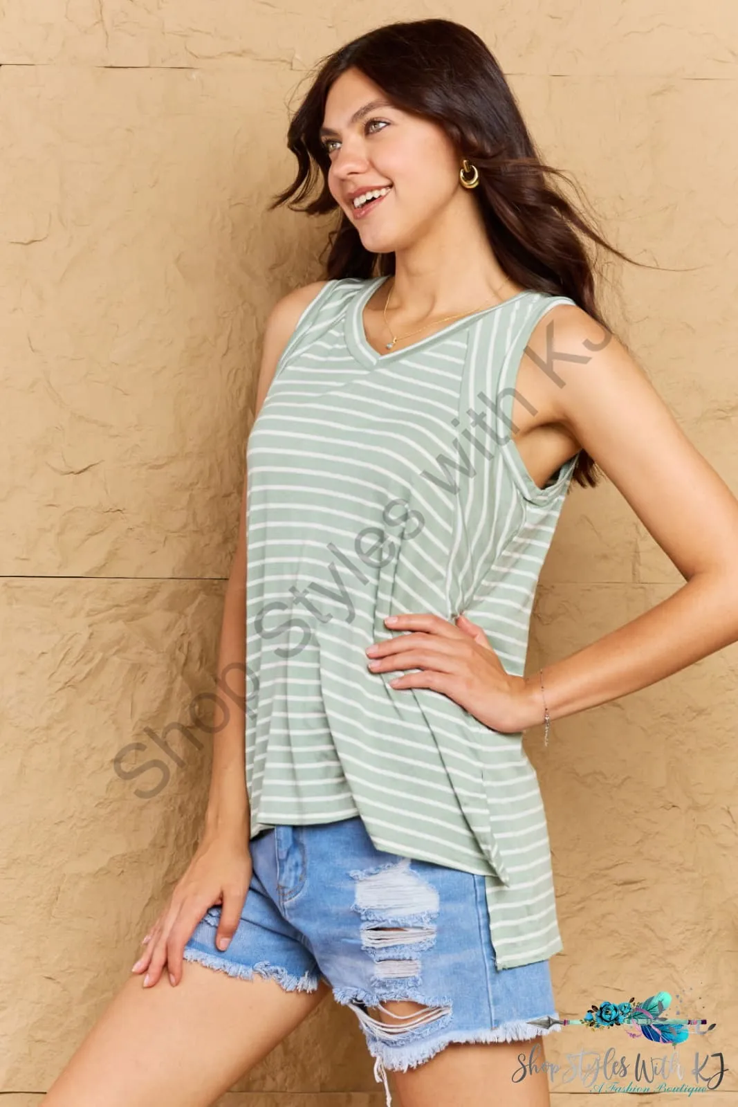 Striped Sleeveless V-Neck Top