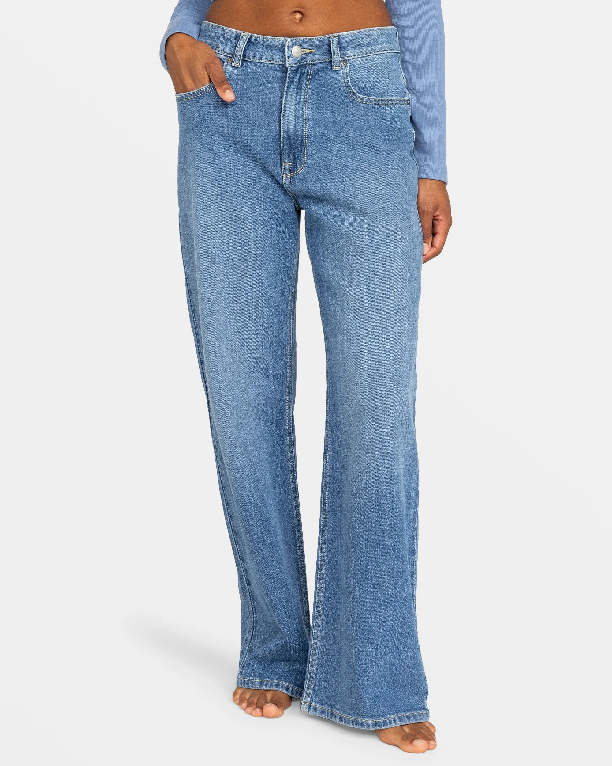 Surf On Cloud Wide Leg Denim Pant - Medium Blue