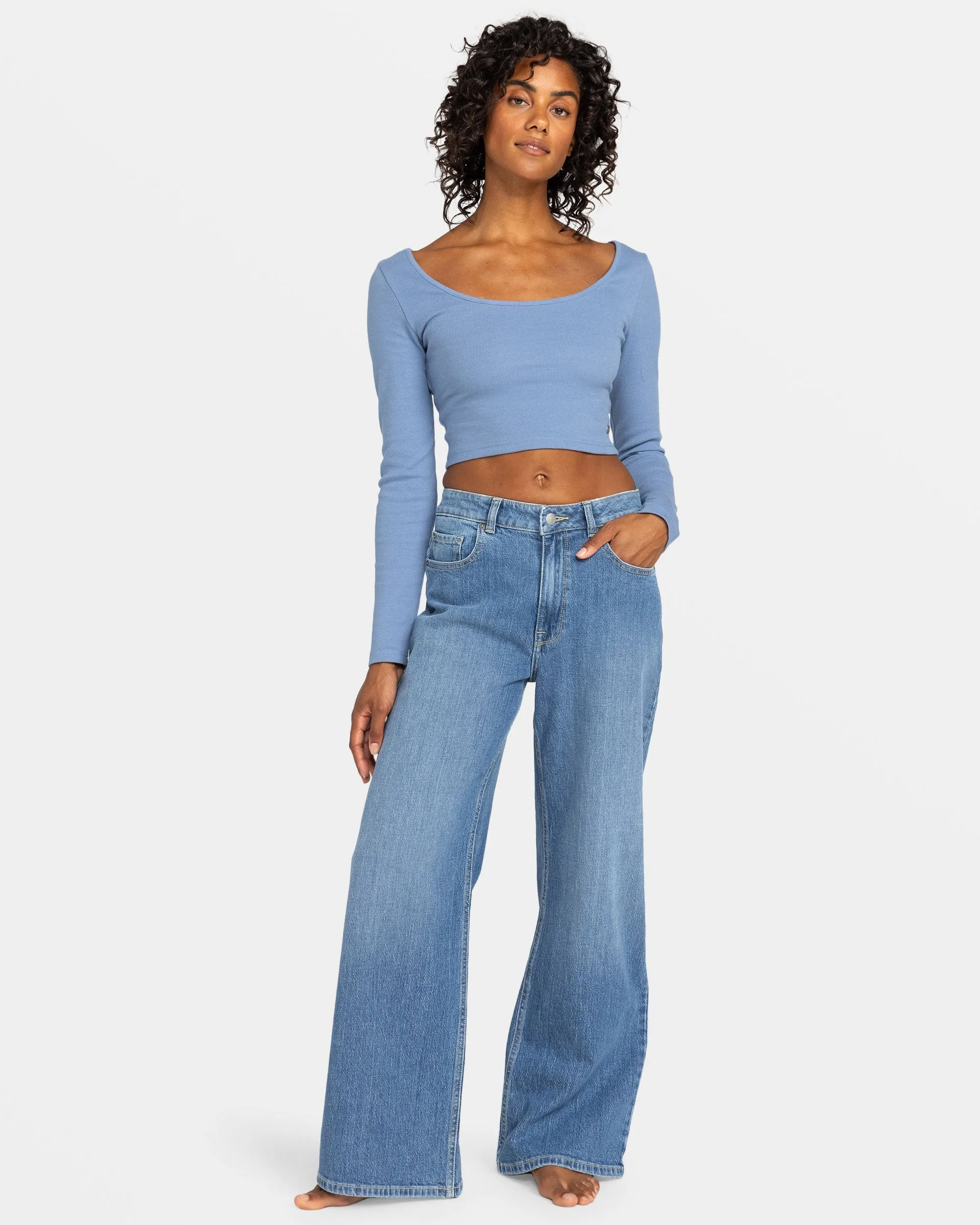 Surf On Cloud Wide Leg Denim Pant - Medium Blue