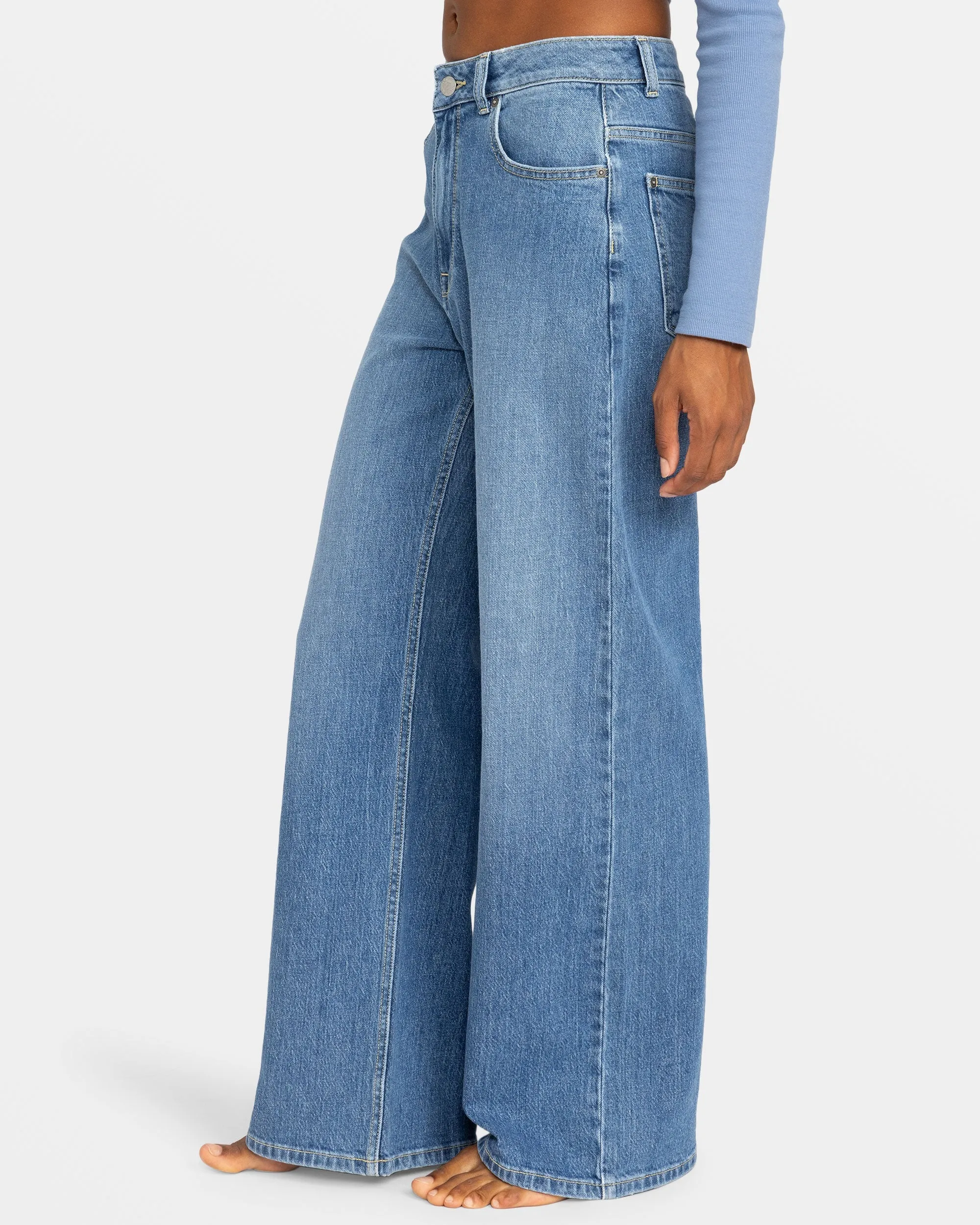 Surf On Cloud Wide Leg Denim Pant - Medium Blue