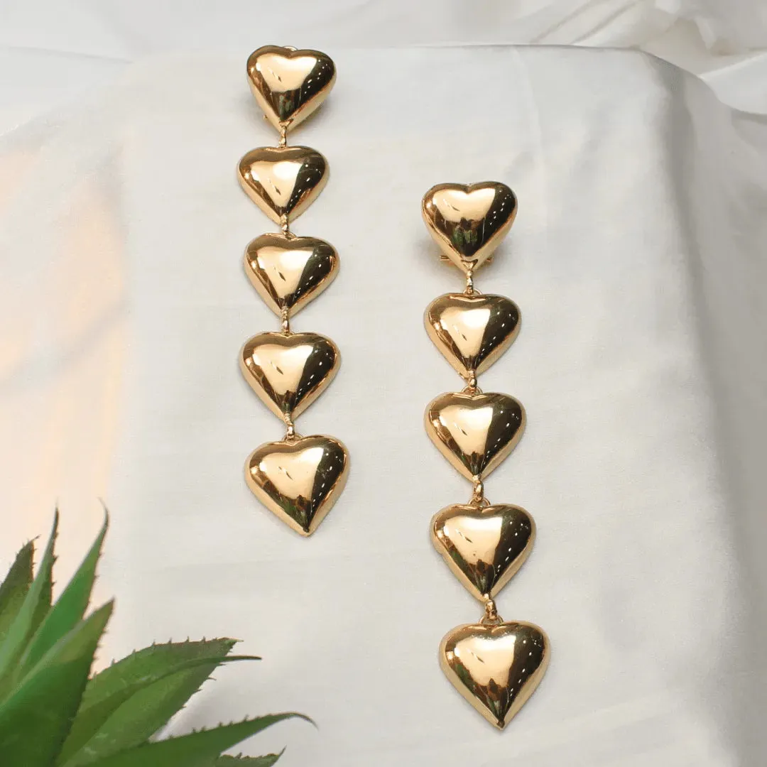 TFC 5 Heart String Gold Plated Dangler Earrings