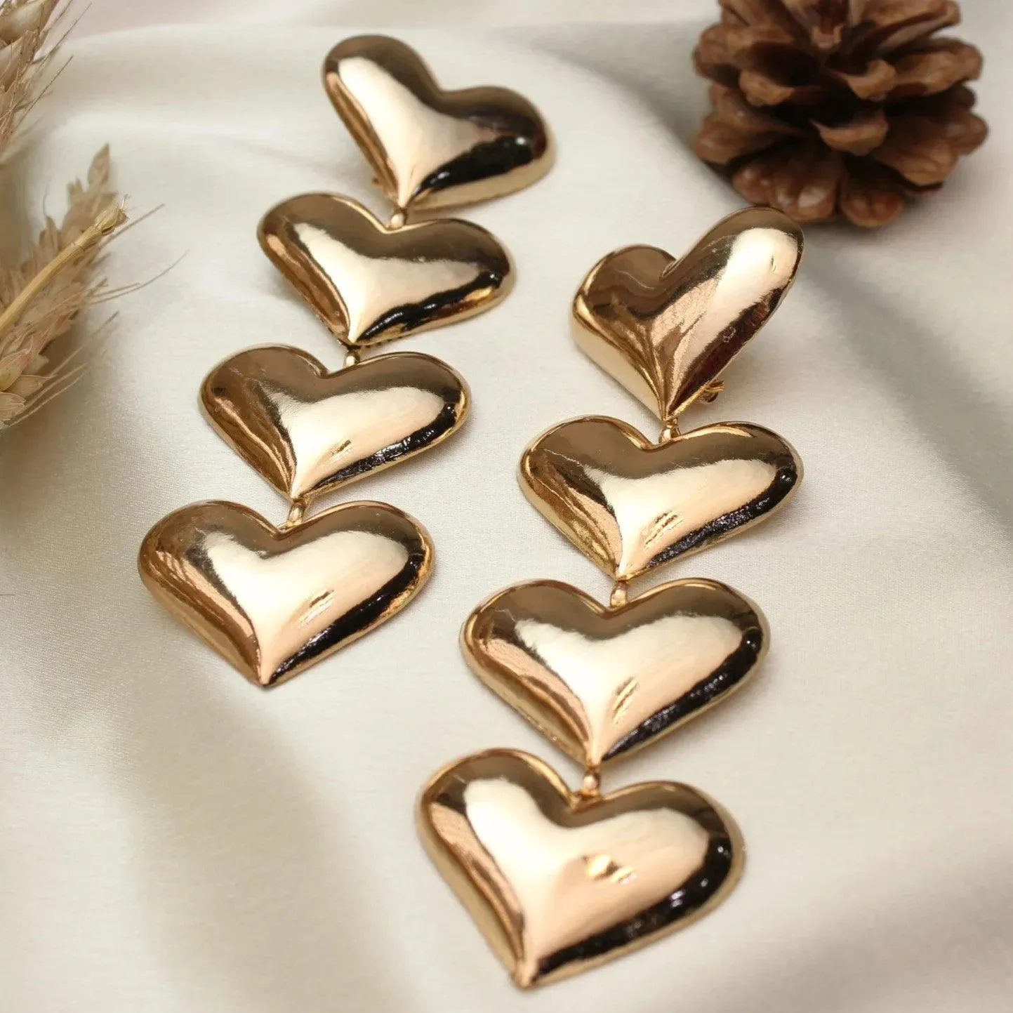 TFC Bold Heart String Gold Plated Dangler Earrings