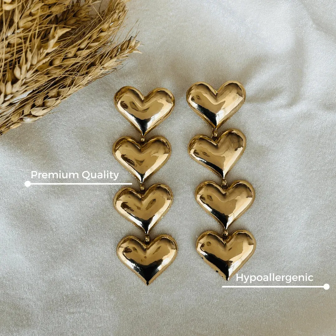 TFC Bold Heart String Gold Plated Dangler Earrings