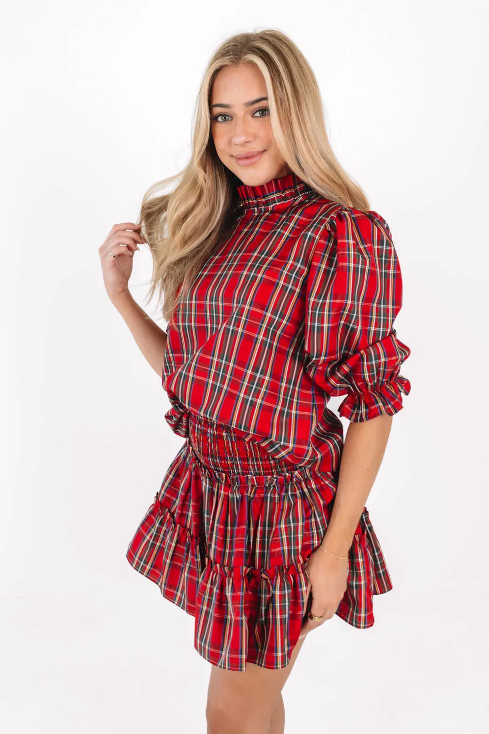 The Tamara Long Sleeve Bow Top - Red Plaid