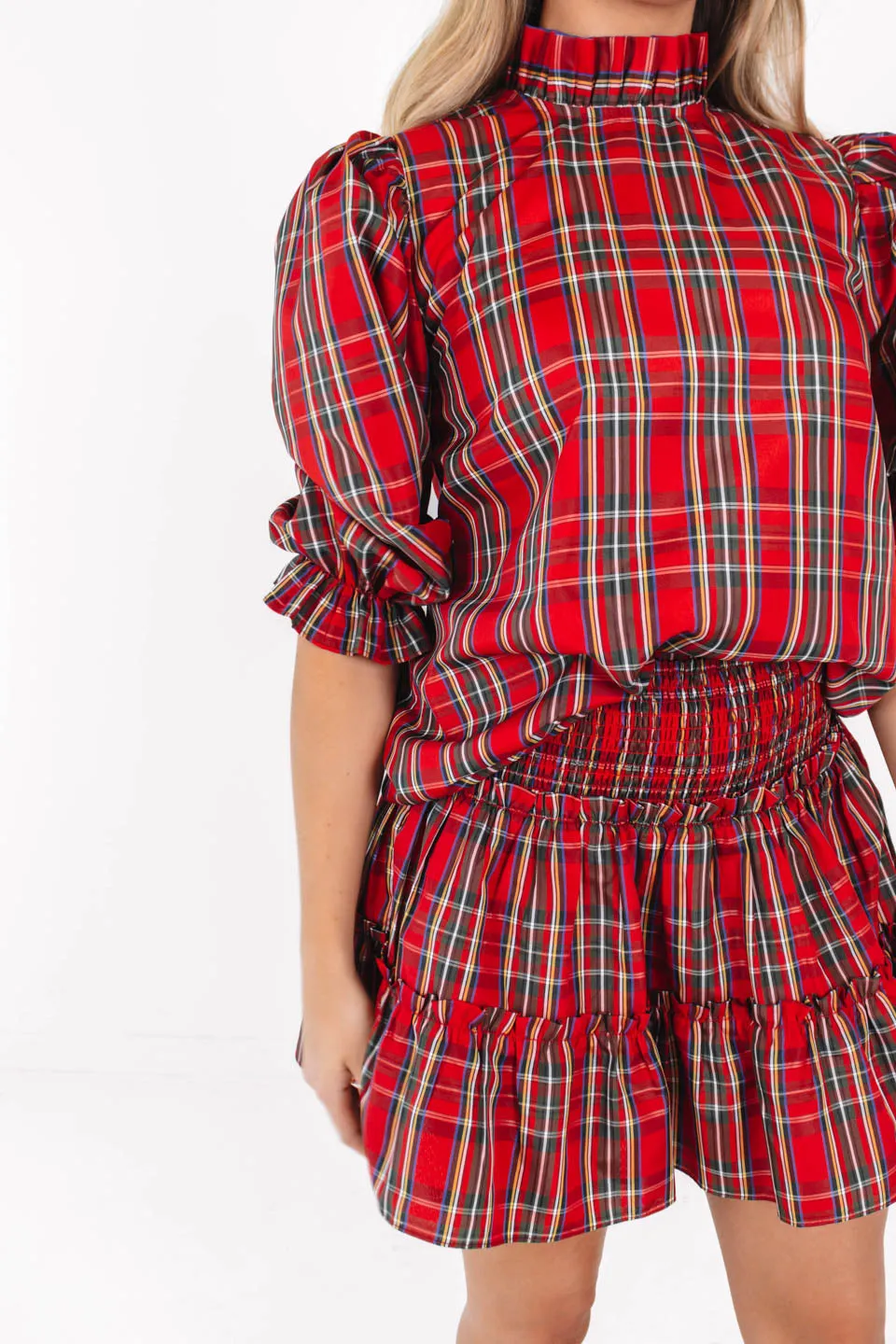 The Tamara Long Sleeve Bow Top - Red Plaid