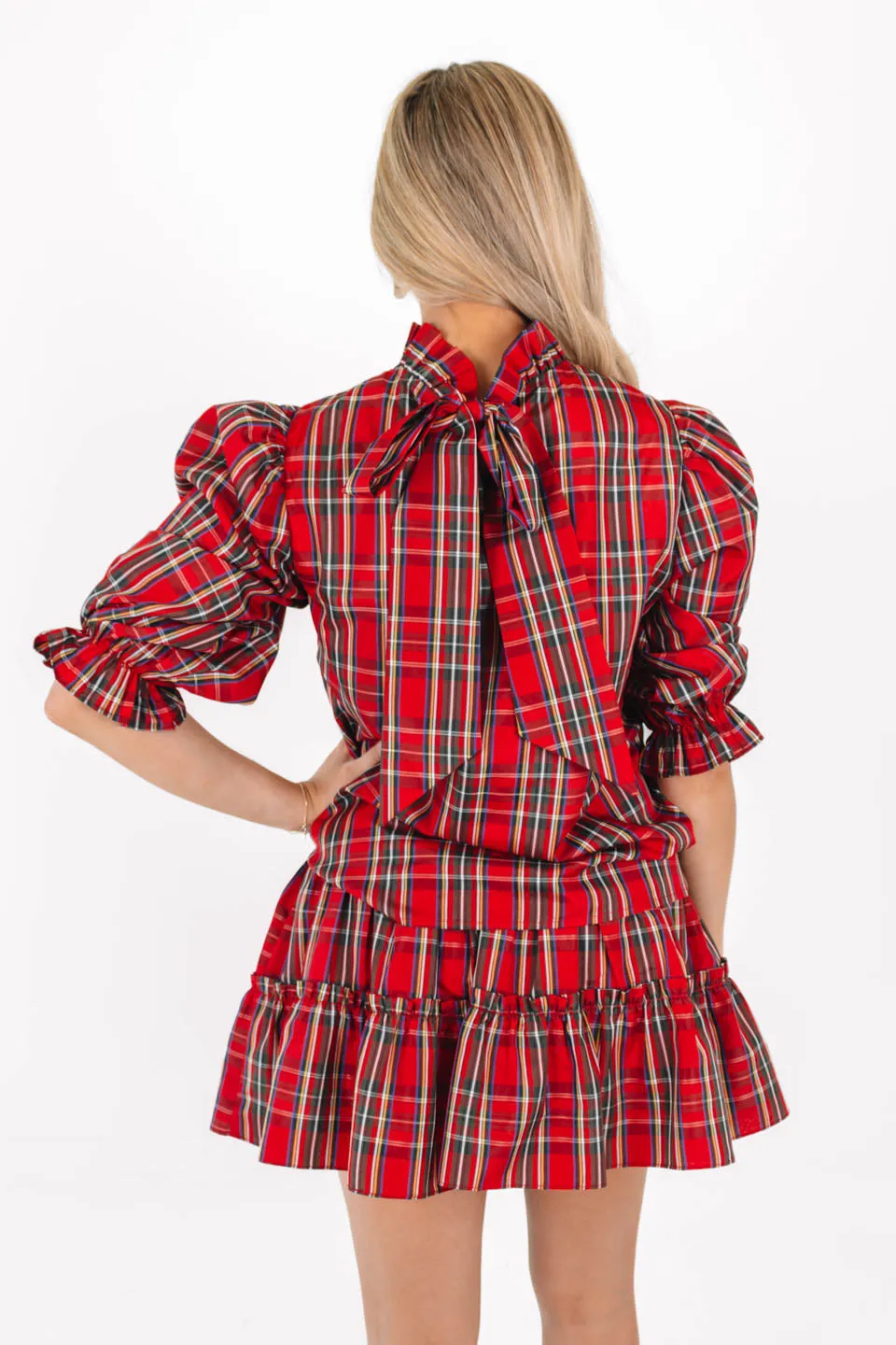 The Tamara Long Sleeve Bow Top - Red Plaid