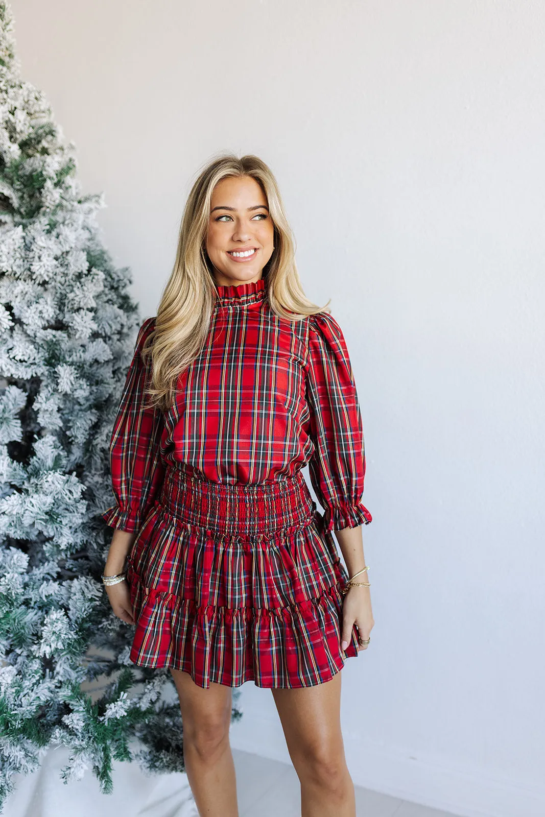 The Tamara Long Sleeve Bow Top - Red Plaid